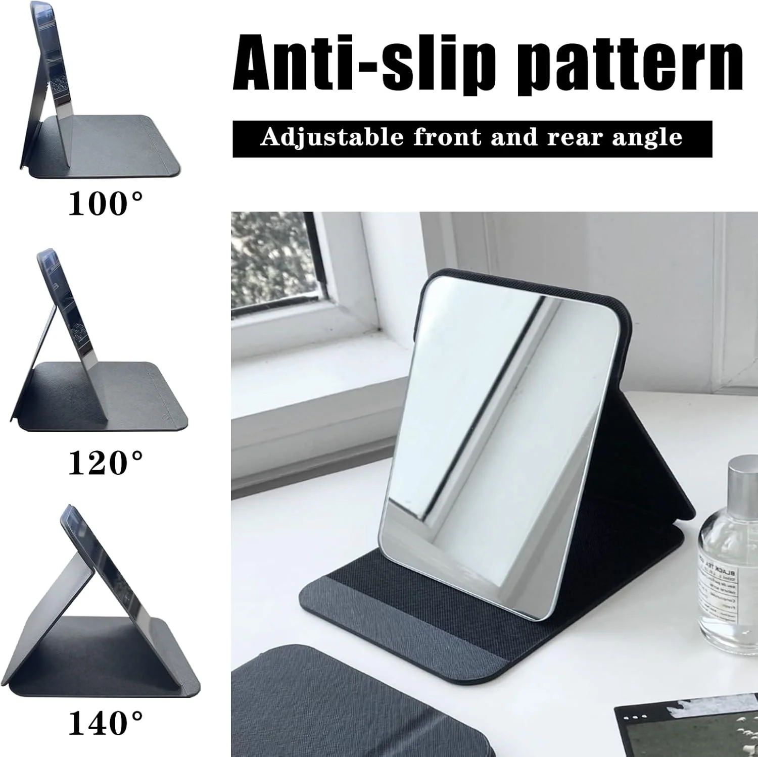 آینه رومیزی تاشو FINEASY، 24x17.5 سانتی متر، آینه مسافرتی چرمی PU با یک آینه دایره ای کوچک، آینه فشرده فوق العاده HD با پایه قابل حمل، آینه های آرایشی برای میز کار اداری کمپینگ (سفید)