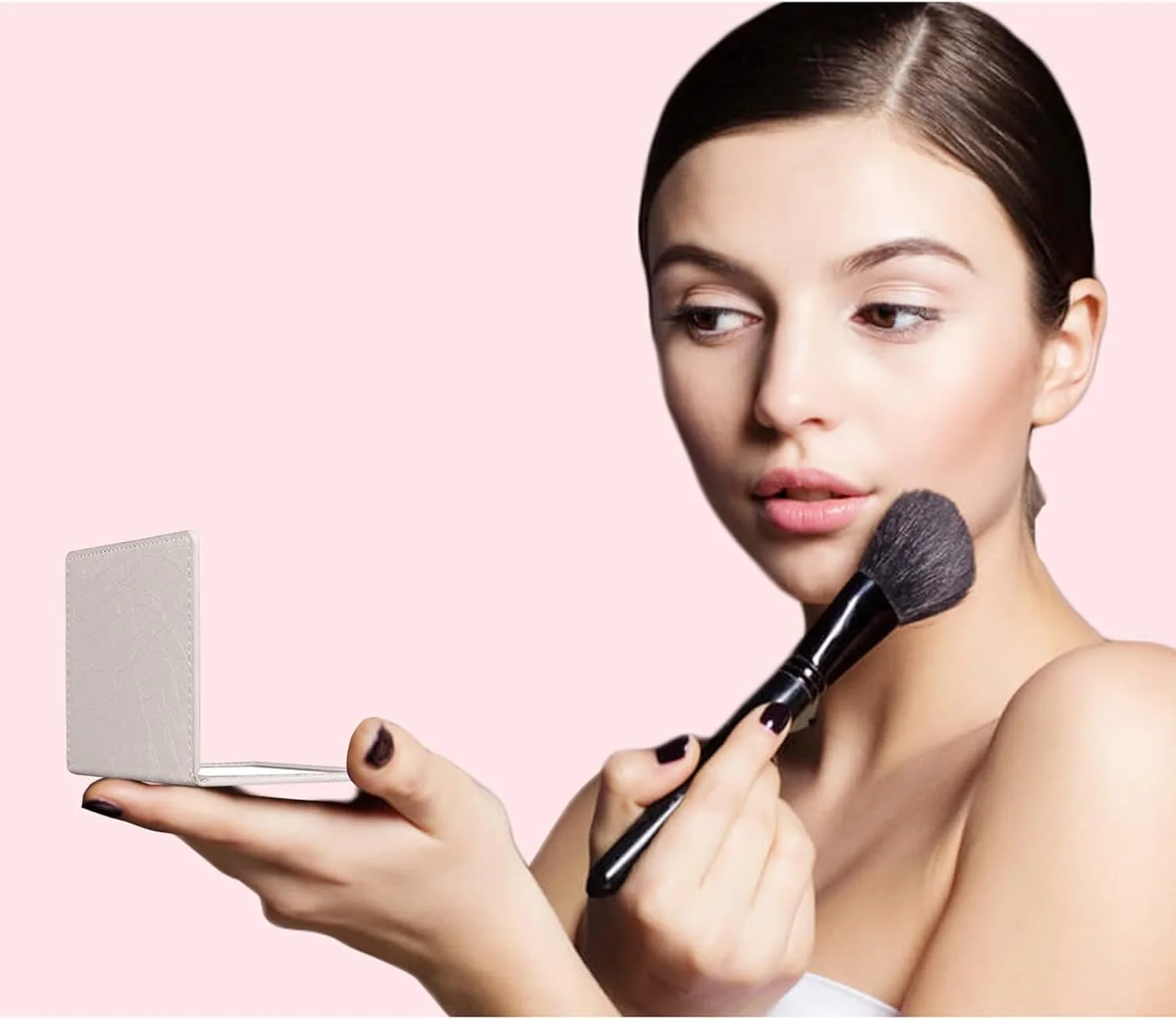 آینه آرایشی تاشو قابل حمل FITDON، بسته 2 عددی، آینه رومیزی مسافرتی با پایه، آینه رومیزی چرمی PU جمع و جور