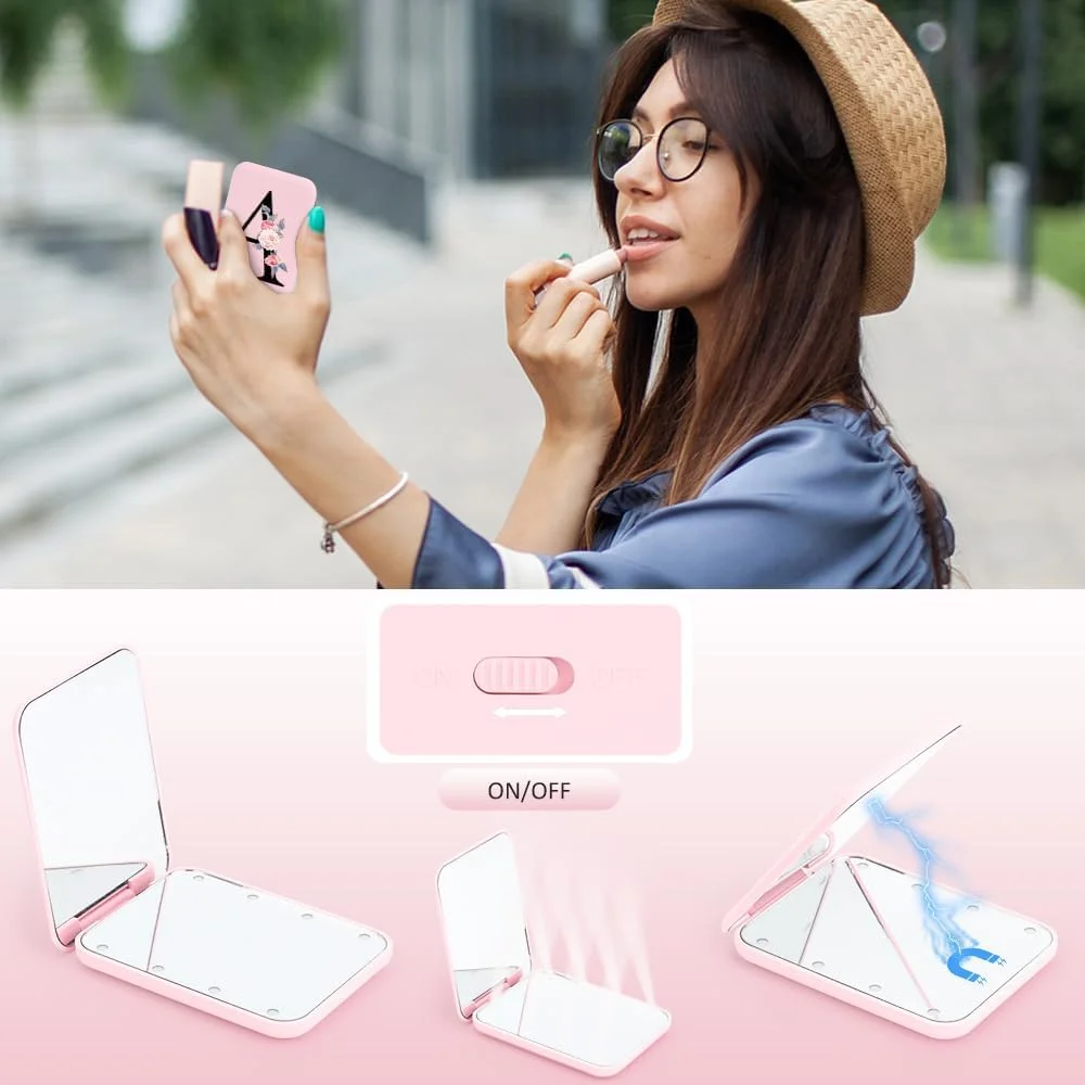 آینه مسافرتی شخصی سازی شده FIDWALL با بزرگنمایی 1X/3X و چراغ، آینه LED جمع و جور، آینه آرایشی کوچک، آینه دستی تاشو قابل حمل، آینه جیبی با حروف اول اسم، هدیه ایده آل برای دختران، دوست دختر، معلم آینه مسافرتی شخصی سازی شده FIDWALL با بزرگنمایی 1X/3X و چراغ، آینه LED جمع و جور، آینه آرایشی کوچک، آینه دستی تاشو قابل حمل، آینه جیبی با حروف اول اسم، هدیه ایده آل برای دختران، دوست دختر، معلم