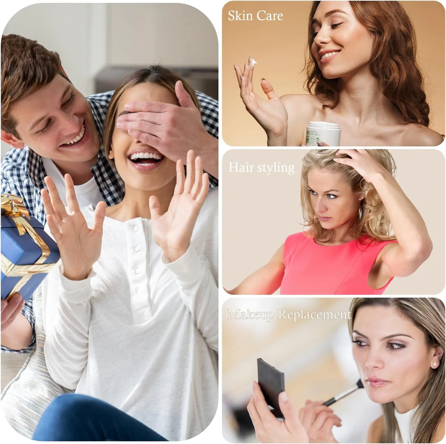 آینه آرایشی مسافرتی Feruaro، آینه آرایشی قابل حمل با نور LED و 8 چراغ LED قابل تنظیم، آینه مسافرتی با کلید لمسی، آینه تاشو جمع و جور با بزرگنمایی 1X و 2X (صورتی)