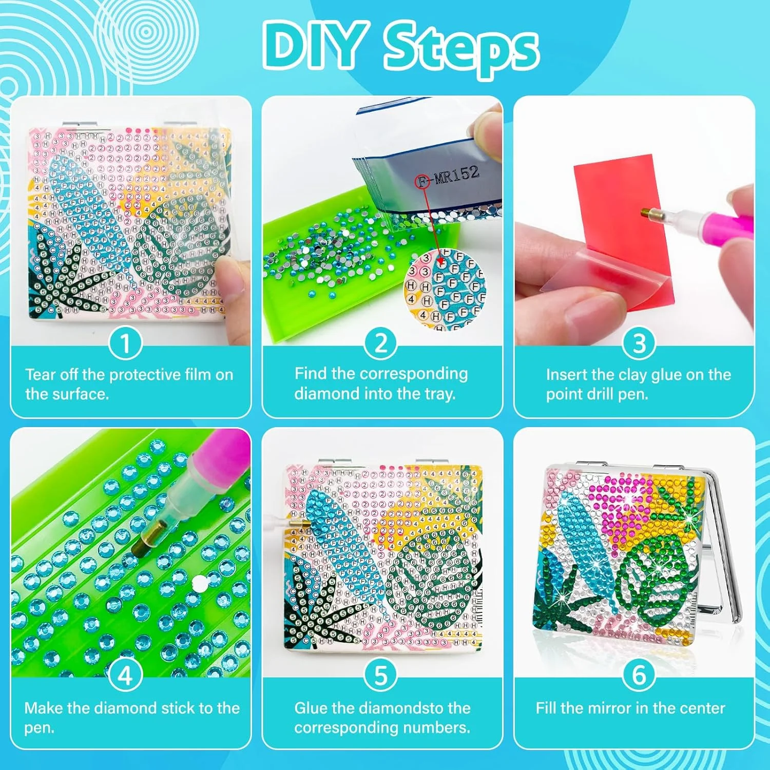 آینه آرایشی تاشو قابل حمل با نقاشی الماس طرح گل، آینه هنری الماس DIY، آینه آرایشی 4 عددی، هدیه تولد کریسمس برای زنان و دختران آینه آرایشی تاشو قابل حمل با نقاشی الماس طرح گل، آینه هنری الماس DIY، آینه آرایشی 4 عددی، هدیه تولد کریسمس برای زنان و دختران