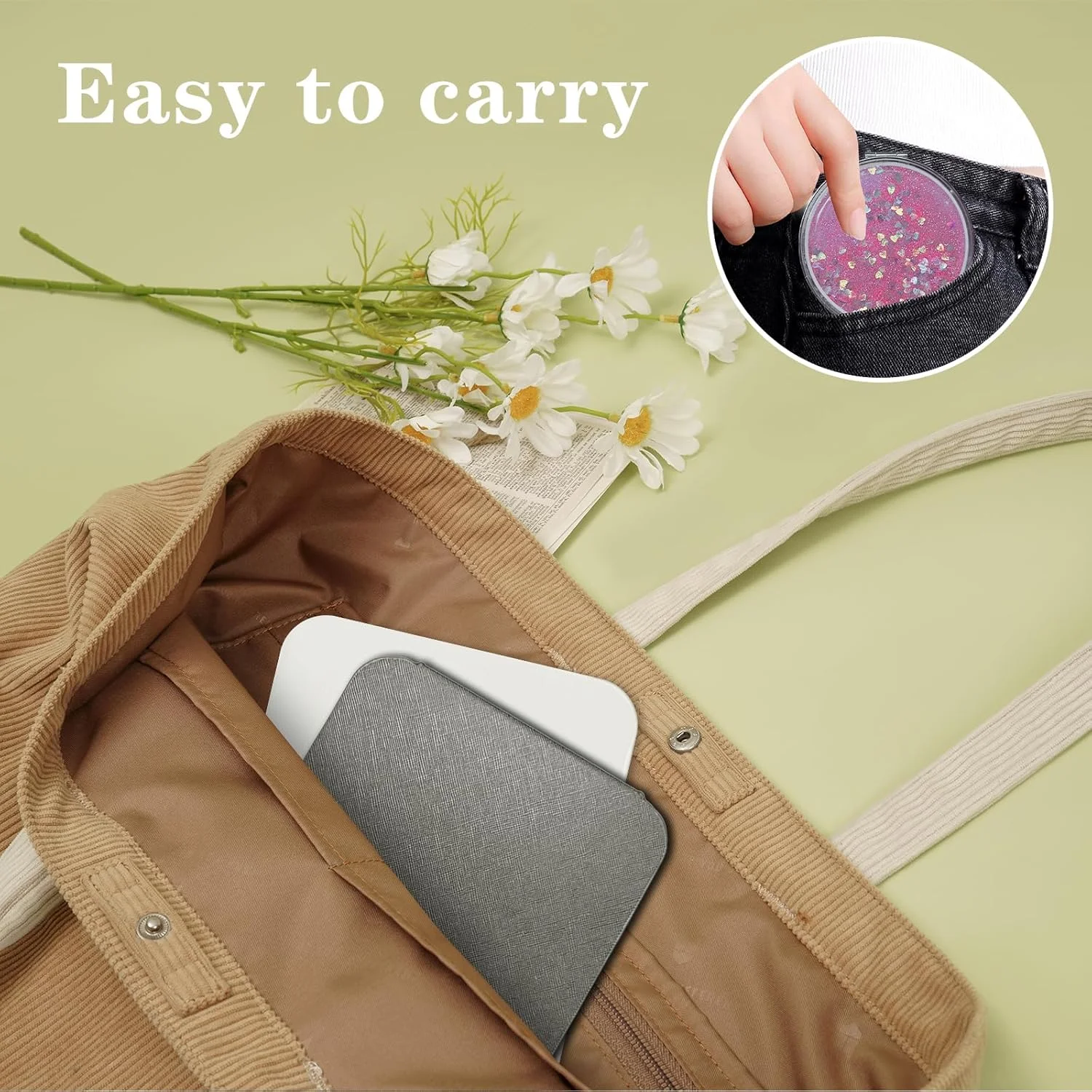 آینه رومیزی تاشو FINEASY، 24x17.5 سانتی متر، آینه مسافرتی چرمی PU با یک آینه دایره ای کوچک، آینه فشرده فوق العاده HD با پایه قابل حمل، آینه های آرایشی برای میز کار اداری کمپینگ (سفید)