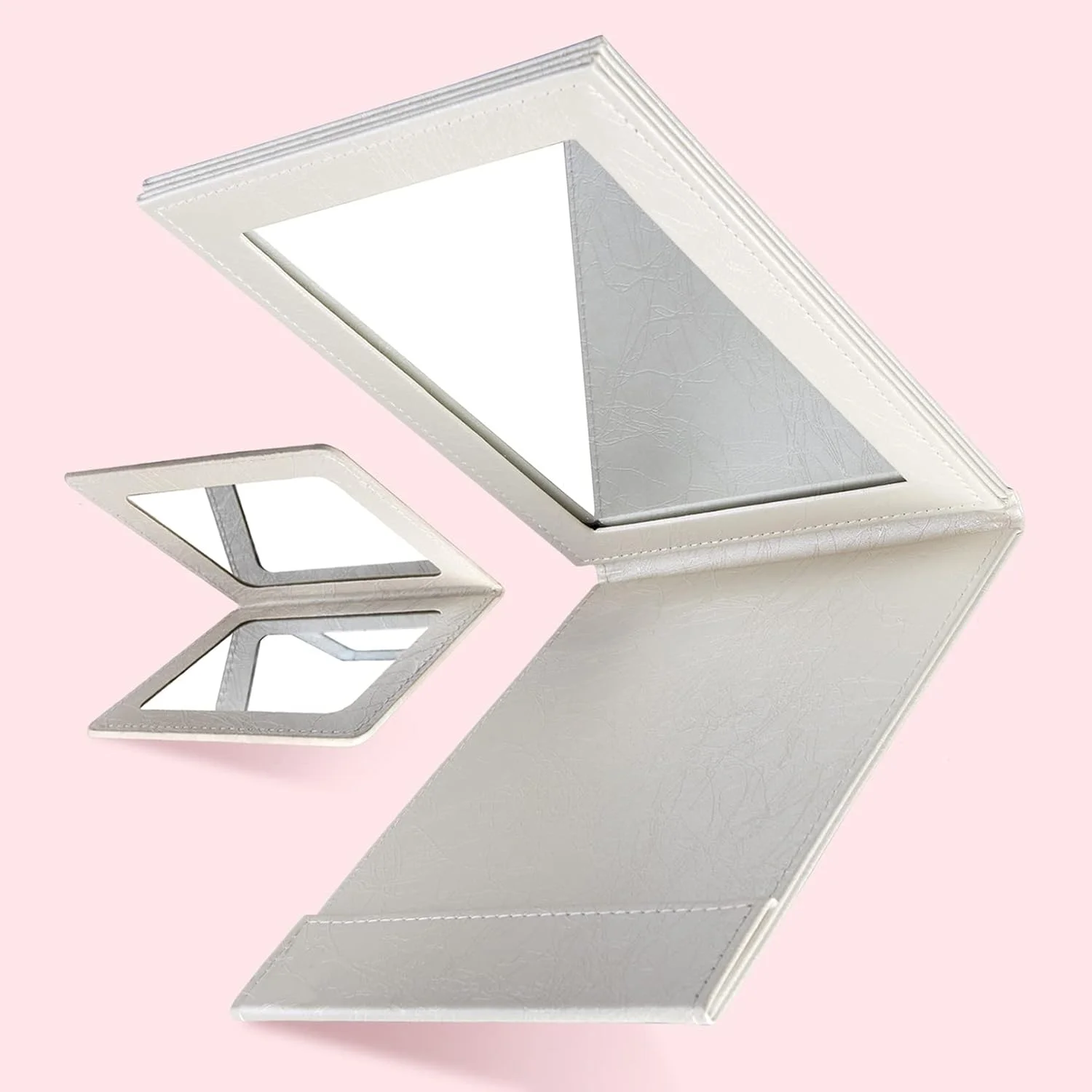 آینه آرایشی تاشو قابل حمل FITDON، بسته 2 عددی، آینه رومیزی مسافرتی با پایه، آینه رومیزی چرمی PU جمع و جور