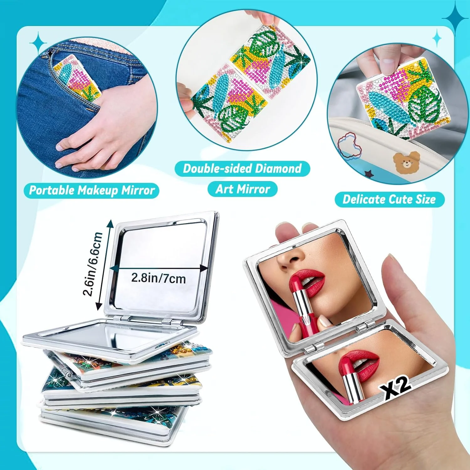 آینه آرایشی تاشو قابل حمل با نقاشی الماس طرح گل، آینه هنری الماس DIY، آینه آرایشی 4 عددی، هدیه تولد کریسمس برای زنان و دختران آینه آرایشی تاشو قابل حمل با نقاشی الماس طرح گل، آینه هنری الماس DIY، آینه آرایشی 4 عددی، هدیه تولد کریسمس برای زنان و دختران