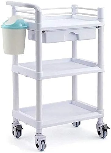 GZDcjsc تجهیزات نگهداری وسایل زندگی، چرخ دستی چند منظوره قابل حمل، ترولی بزرگ آرایشگاه ABS با دسته، چرخ دستی تجهیزات آزمایشگاهی 3 طبقه، چرخ دستی خدمات کاربردی با چرخ، سفید با کیت کشو