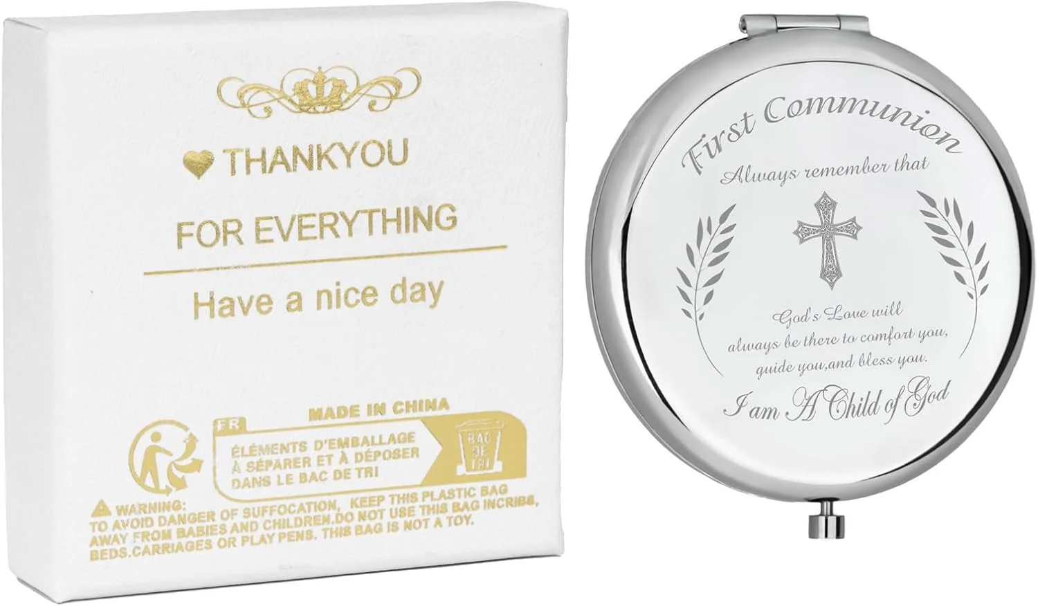 آینه جیبی مسیحی DSKOBT، هدیه ای برای مراسم عشاء ربانی، غسل تعمید، فارغ التحصیلی مذهبی برای زنان، دختران، خواهران کاتولیک و دوستان (دعای خیر برای دختر کوچک)