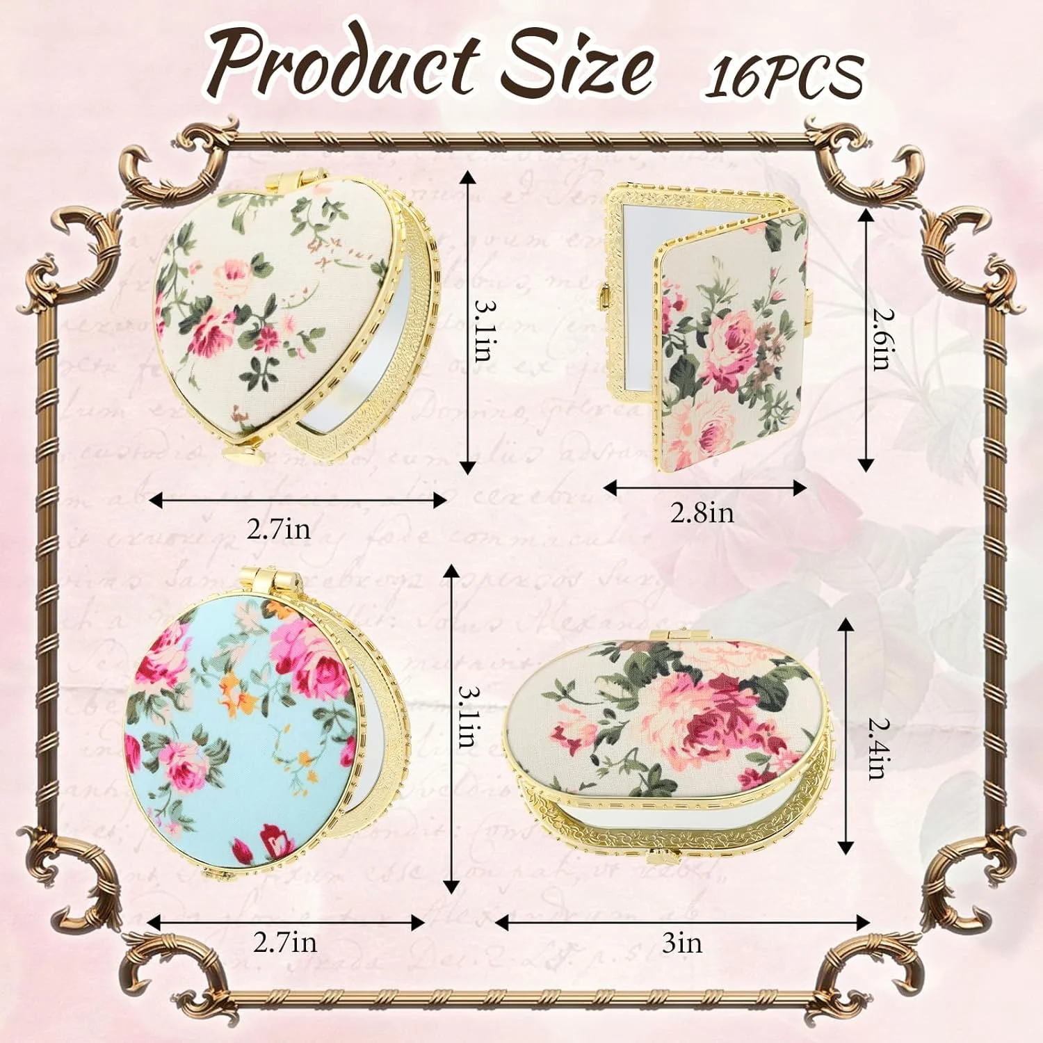 EupHHonycs بسته 16 عددی آینه کوچک جیبی با طرح گل رز، آینه آرایشی مسافرتی تاشو و قابل حمل با طرح گل، مناسب مهمانی چای، هدیه برای خانم ها