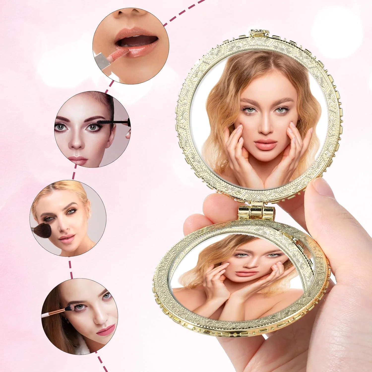 EupHHonycs بسته 16 عددی آینه کوچک جیبی با طرح گل رز، آینه آرایشی مسافرتی تاشو و قابل حمل با طرح گل، مناسب مهمانی چای، هدیه برای خانم ها