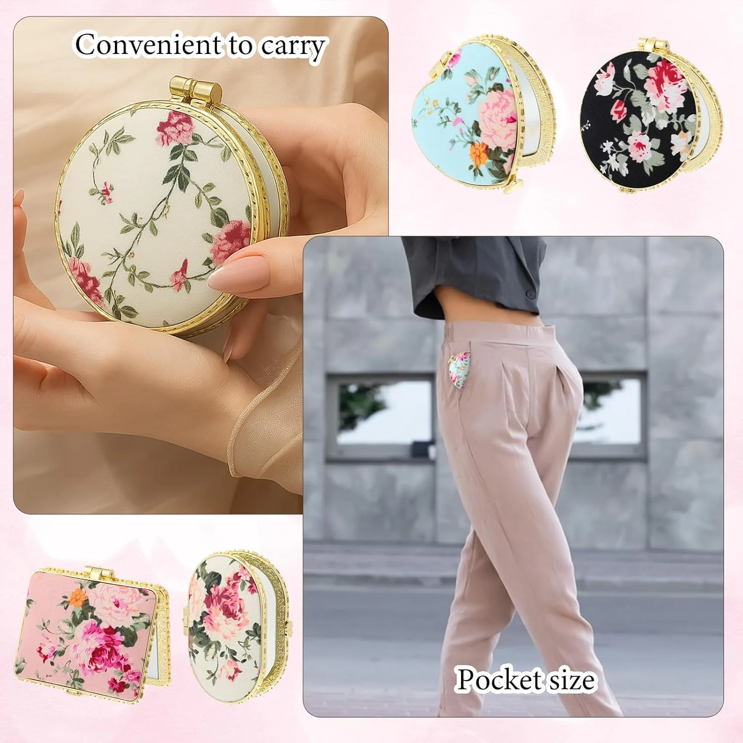 EupHHonycs بسته 16 عددی آینه کوچک جیبی با طرح گل رز، آینه آرایشی مسافرتی تاشو و قابل حمل با طرح گل، مناسب مهمانی چای، هدیه برای خانم ها