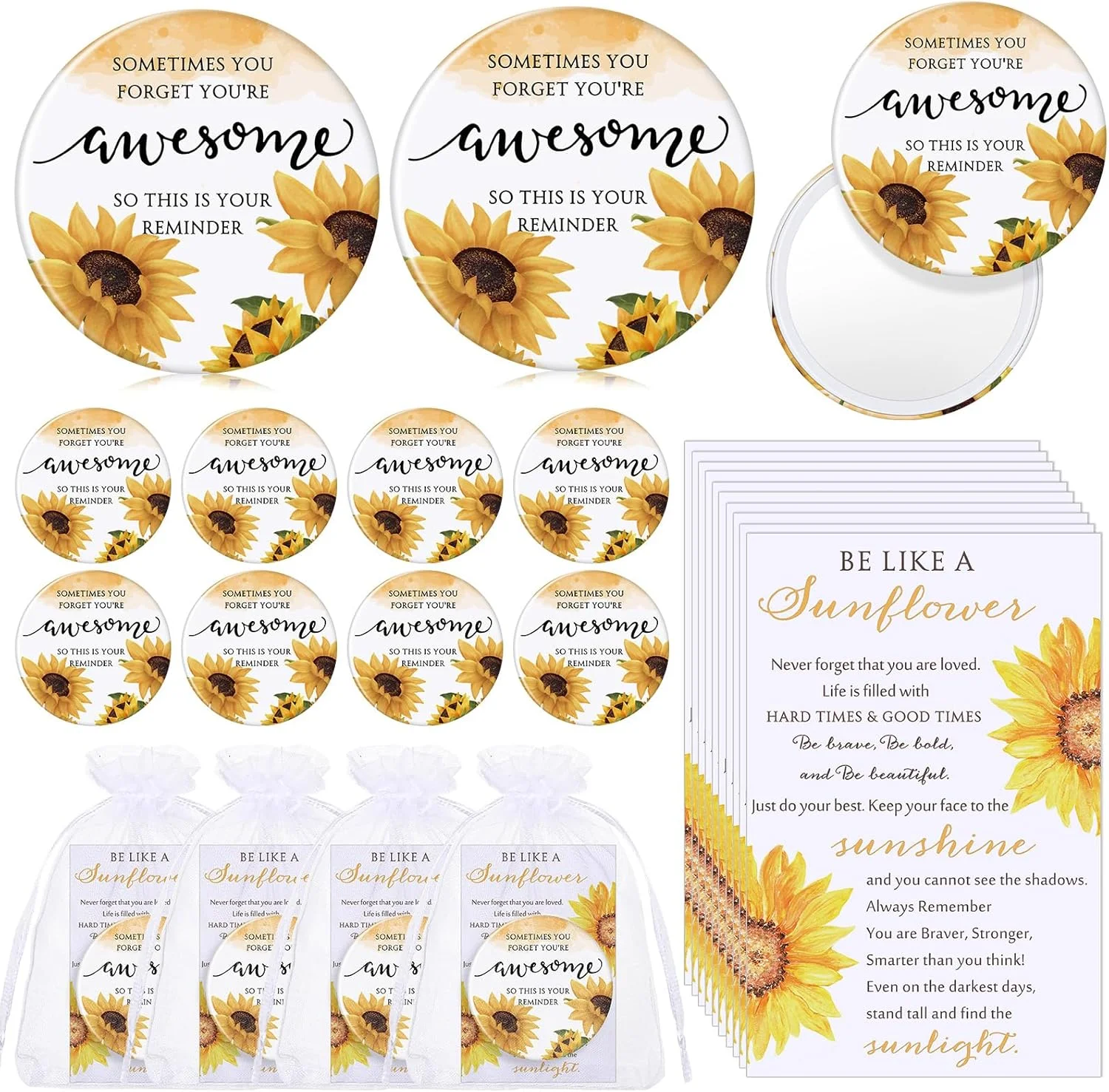 آینه جیبی کوچک انگیزشی Cinnvoice، طرح گل آفتابگردان، بسته 25 عددی، همراه با کارت هدیه، مناسب هدیه برای زنان، معلمان، پرستاران و همکاران - یادآوری برای روزهای سخت آینه جیبی کوچک انگیزشی Cinnvoice، طرح گل آفتابگردان، بسته 25 عددی، همراه با کارت هدیه، مناسب هدیه برای زنان، معلمان، پرستاران و همکاران - یادآوری برای روزهای سخت