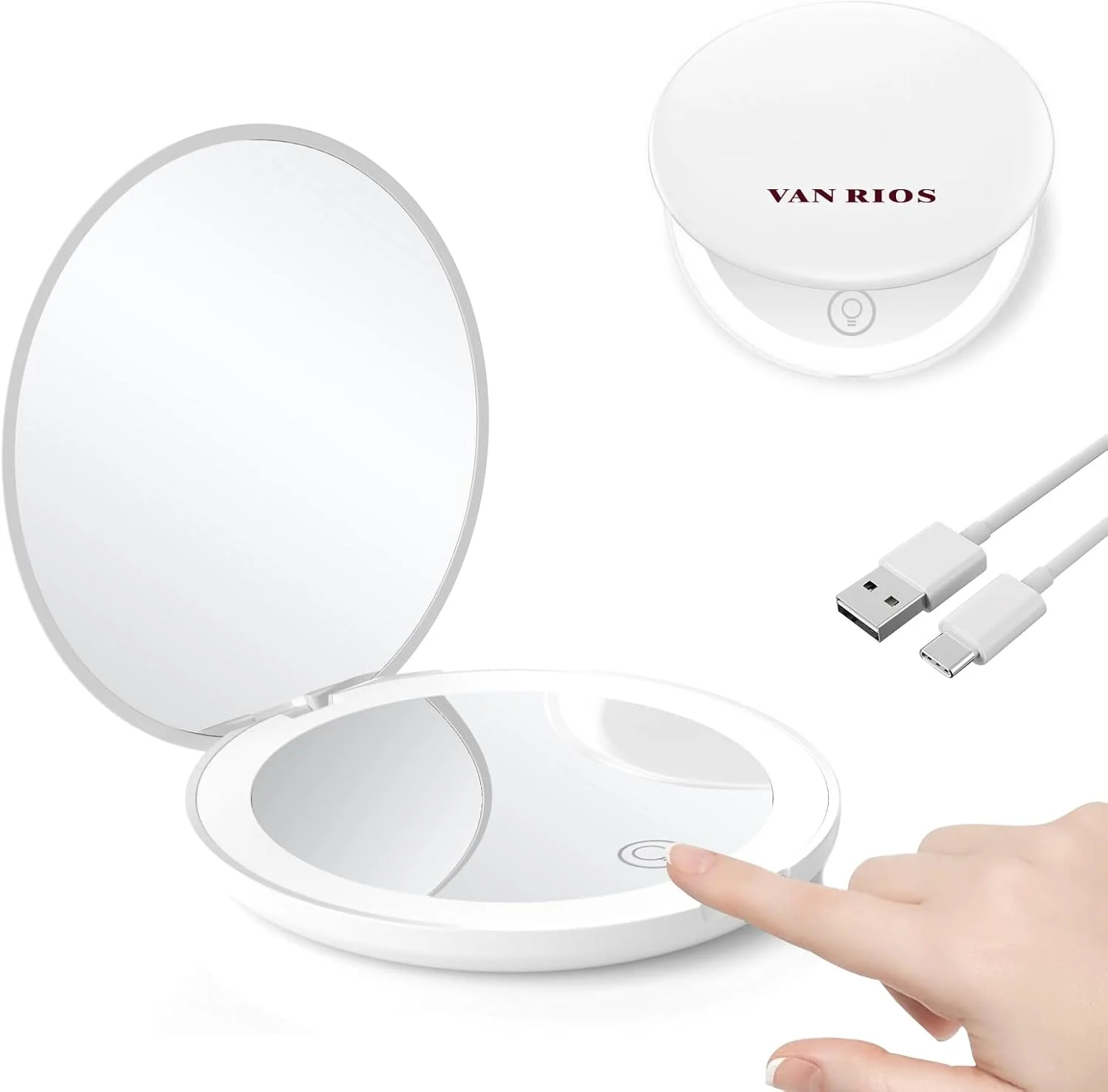 آینه آرایشی مسافرتی قابل شارژ جمع و جور 3.5 اینچی، بزرگنمایی 10 برابر، طراحی تاشو دایره ای دو طرفه، آینه جیبی LED دار، آینه قابل حمل مناسب برای زنان، دختران، دانشجویان، هدیه ایده آل (سفید) آینه آرایشی مسافرتی قابل شارژ جمع و جور 3.5 اینچی، بزرگنمایی 10 برابر، طراحی تاشو دایره ای دو طرفه، آینه جیبی LED دار، آینه قابل حمل مناسب برای زنان، دختران، دانشجویان، هدیه ایده آل (سفید)