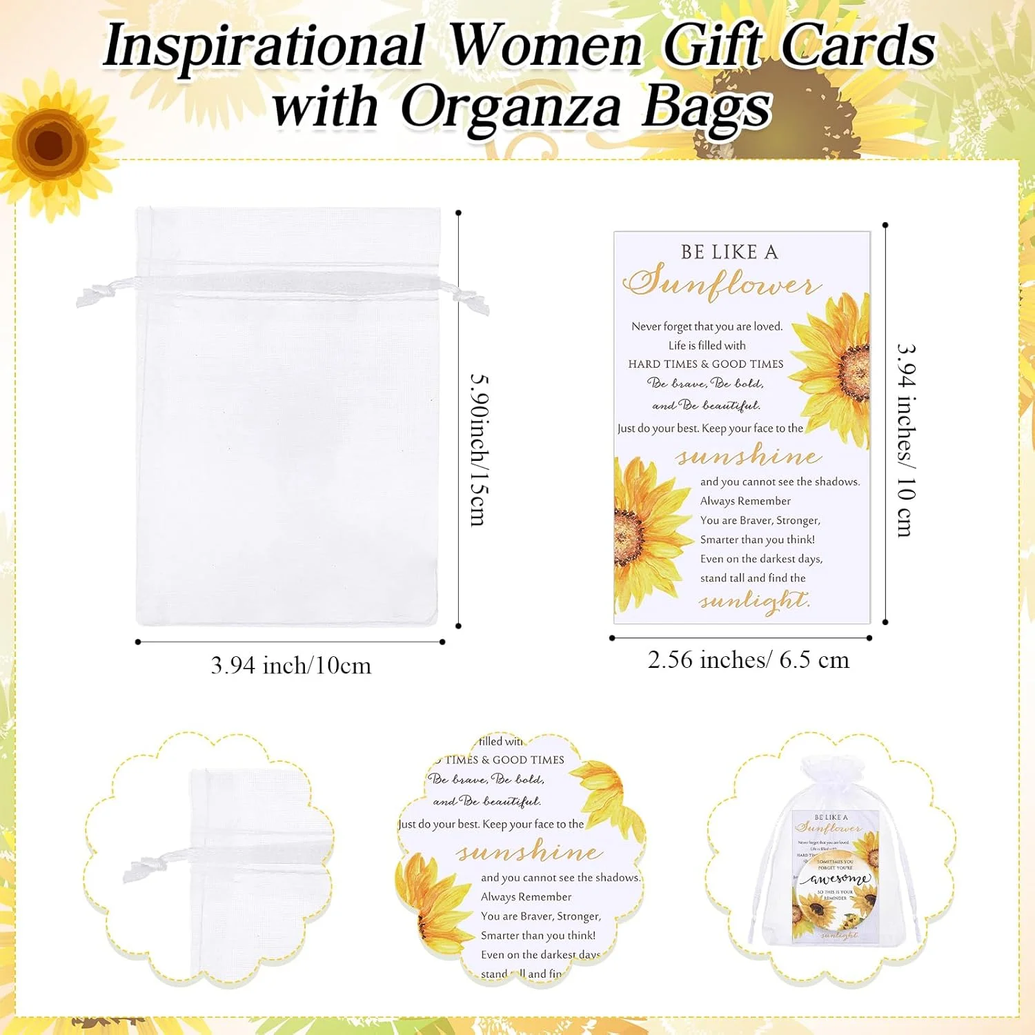 آینه جیبی کوچک انگیزشی Cinnvoice، طرح گل آفتابگردان، بسته 25 عددی، همراه با کارت هدیه، مناسب هدیه برای زنان، معلمان، پرستاران و همکاران - یادآوری برای روزهای سخت