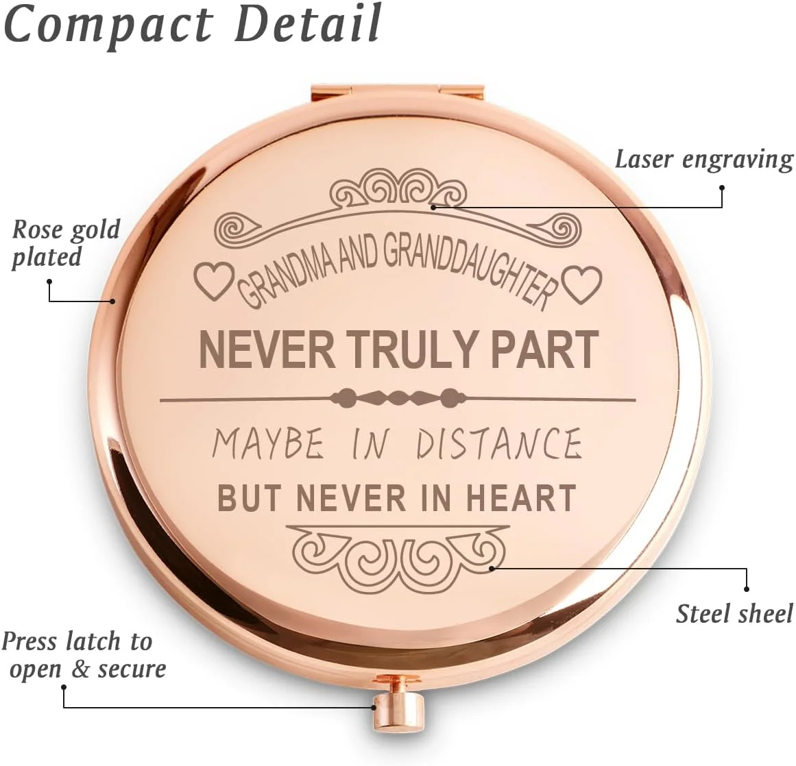 Daricano Personalized Gifts for Grandma, Unique Mother Day Birthday Gifts for Grandmother, Best Grandma Gifts, Sentimental Grammy Gift from Granddaughter, Engraved Compact Mirror