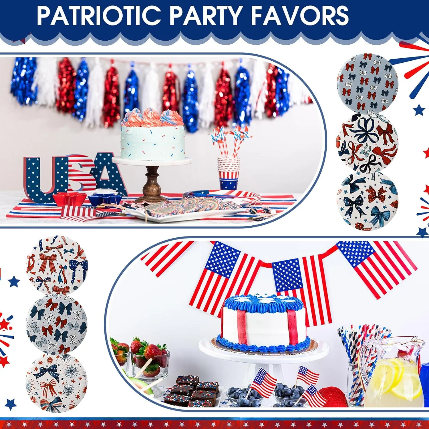 آینه جیبی سین وُیس طرح پاپیون قرمز، سفید و آبی، بسته 48 عددی، مناسب مهمانی های چهارم جولای آمریکا، آینه آرایشی مسافرتی قابل حمل