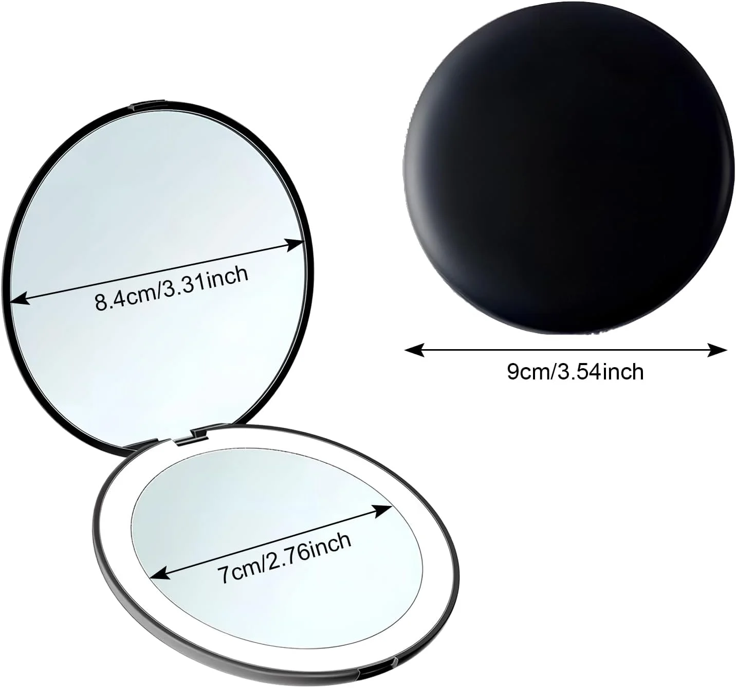 آینه جیبی قابل حمل Colexy، آینه آرایشی دو طرفه با نور LED، آینه جیبی قابل حمل، آینه کوچک آرایشی با بزرگنمایی 1X/2X مناسب کیف دستی (مشکی)