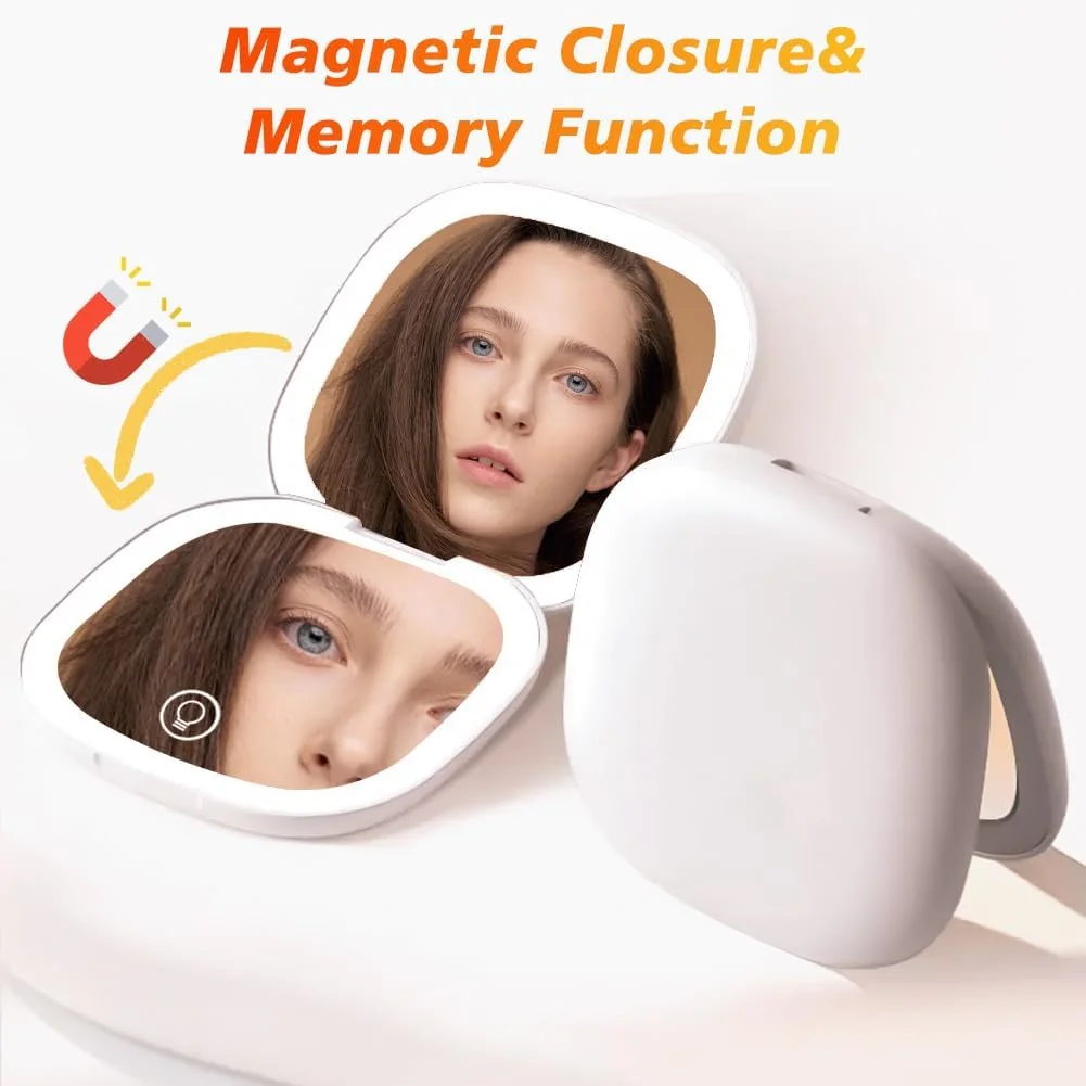 آینه آرایشی مسافرتی LED فشرده با بزرگنمایی 1X/10X، آینه جیبی کوچک دستی با 3 رنگ نور، کم نور شونده، دو طرفه، قابل شارژ USB، صفحه لمسی، آینه آرایشی قابل حمل (سفید) آینه آرایشی مسافرتی LED فشرده با بزرگنمایی 1X/10X، آینه جیبی کوچک دستی با 3 رنگ نور، کم نور شونده، دو طرفه، قابل شارژ USB، صفحه لمسی، آینه آرایشی قابل حمل (سفید)