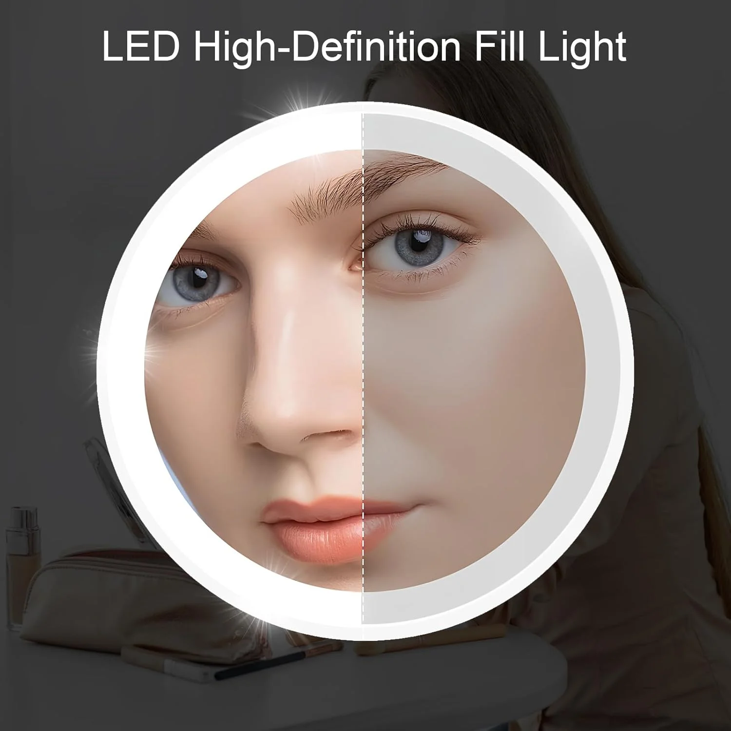 آینه جیبی قابل حمل Colexy، آینه آرایشی دو طرفه با نور LED، آینه جیبی قابل حمل، آینه کوچک آرایشی با بزرگنمایی 1X/2X مناسب کیف دستی (مشکی)