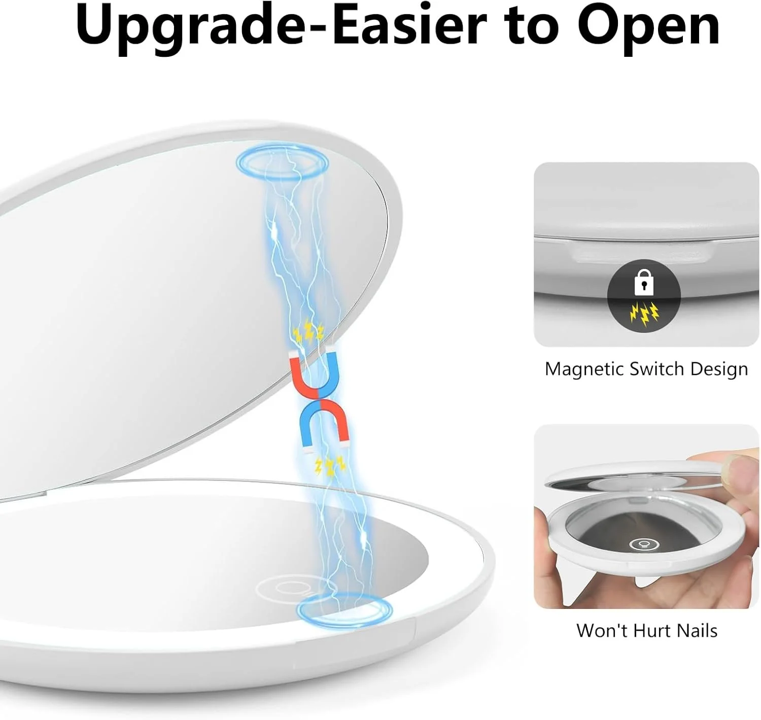 آینه آرایشی مسافرتی قابل شارژ جمع و جور 3.5 اینچی، بزرگنمایی 10 برابر، طراحی تاشو دایره ای دو طرفه، آینه جیبی LED دار، آینه قابل حمل مناسب برای زنان، دختران، دانشجویان، هدیه ایده آل (سفید)