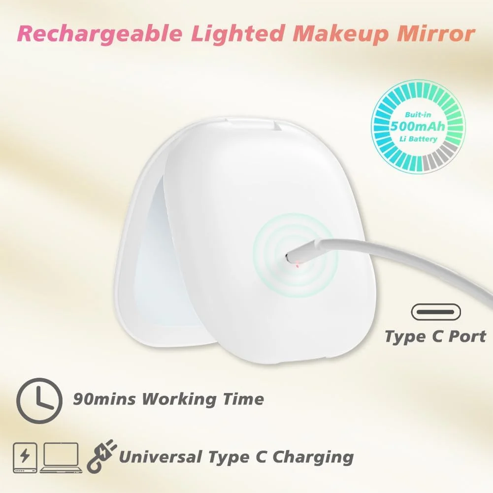 آینه آرایشی مسافرتی LED فشرده با بزرگنمایی 1X/10X، آینه جیبی کوچک دستی با 3 رنگ نور، کم نور شونده، دو طرفه، قابل شارژ USB، صفحه لمسی، آینه آرایشی قابل حمل (سفید) آینه آرایشی مسافرتی LED فشرده با بزرگنمایی 1X/10X، آینه جیبی کوچک دستی با 3 رنگ نور، کم نور شونده، دو طرفه، قابل شارژ USB، صفحه لمسی، آینه آرایشی قابل حمل (سفید)