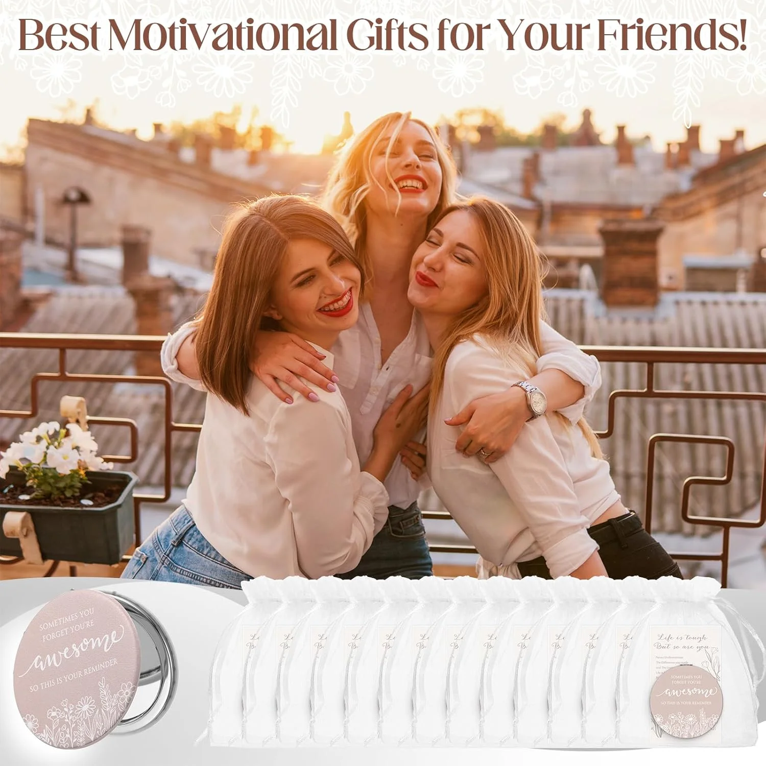 ست 24 عددی آینه جیبی الهام بخش CroBlissful، آینه آرایشی فشرده انگیزشی برای کیف پول، آینه تاشو دو طرفه به همراه کارت هدیه الهام بخش و کیف برای زنان