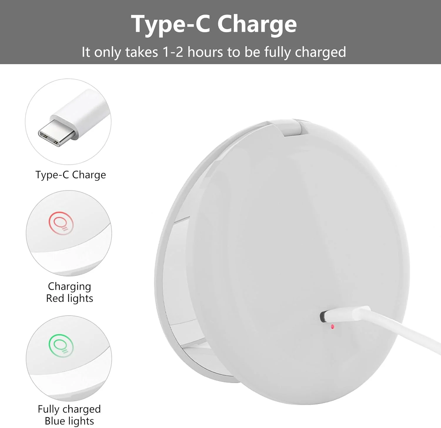 آینه آرایشی مسافرتی قابل شارژ جمع و جور 3.5 اینچی، بزرگنمایی 10 برابر، طراحی تاشو دایره ای دو طرفه، آینه جیبی LED دار، آینه قابل حمل مناسب برای زنان، دختران، دانشجویان، هدیه ایده آل (سفید)