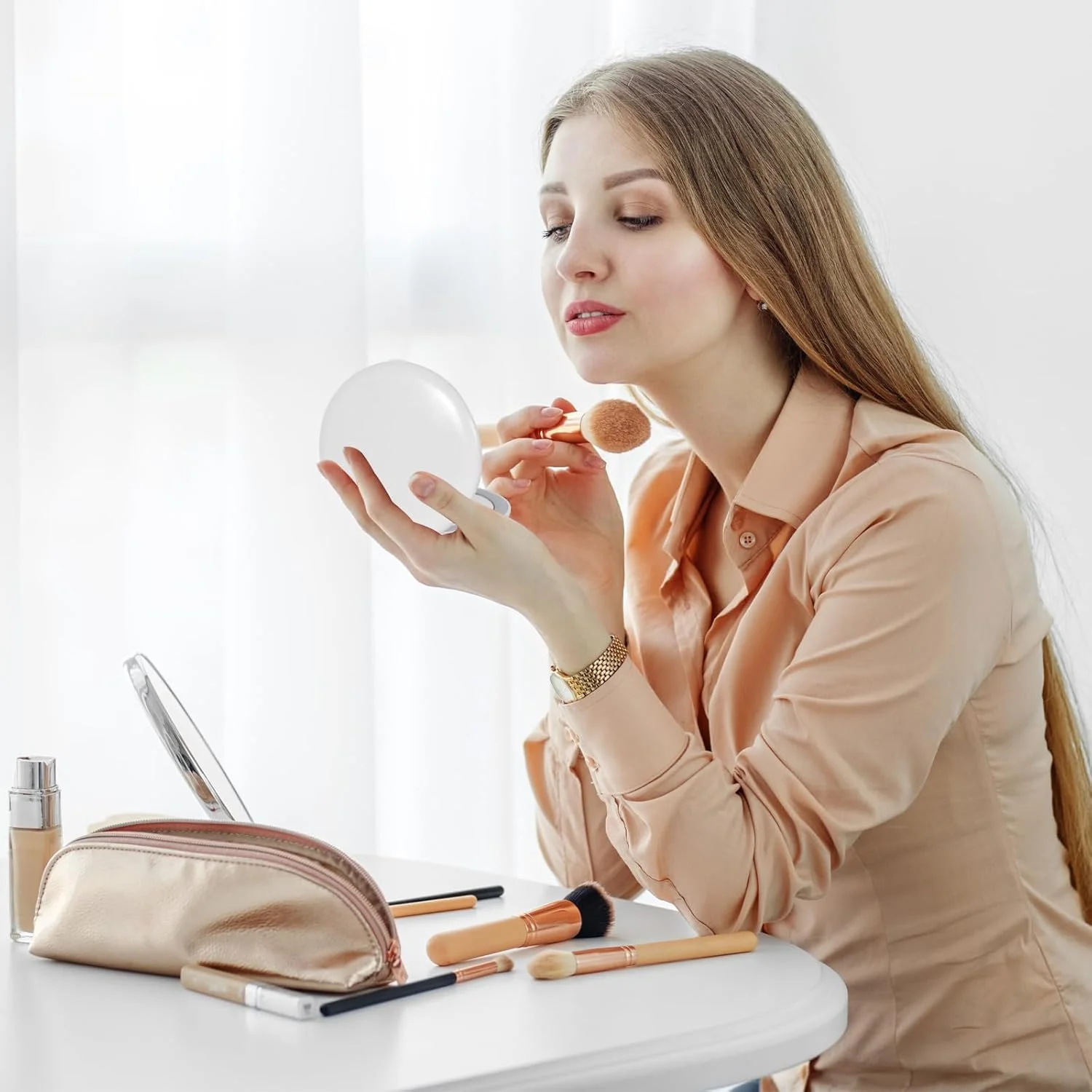 آینه جیبی قابل حمل Colexy، آینه آرایشی دو طرفه با نور LED، آینه جیبی قابل حمل، آینه کوچک آرایشی با بزرگنمایی 1X/2X مناسب کیف دستی (مشکی)