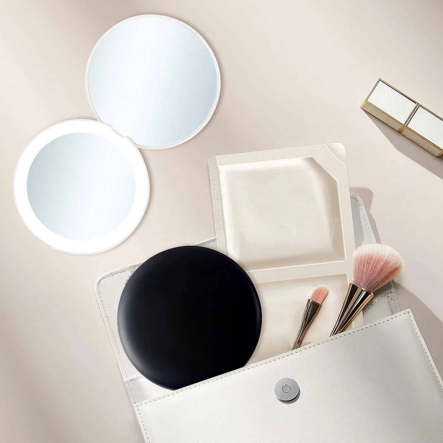 آینه جیبی قابل حمل Colexy، آینه آرایشی دو طرفه با نور LED، آینه جیبی قابل حمل، آینه کوچک آرایشی با بزرگنمایی 1X/2X مناسب کیف دستی (مشکی)