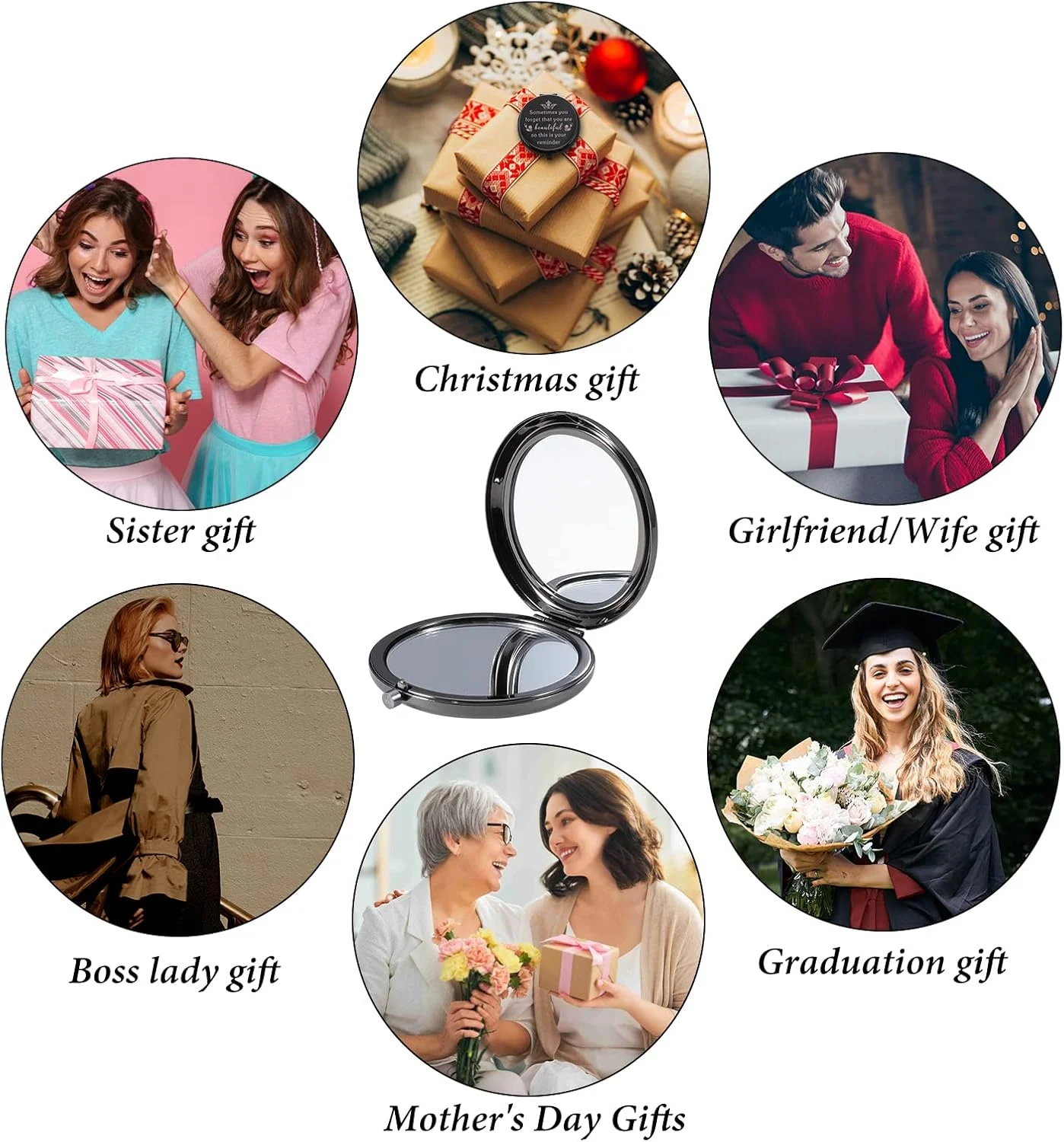 هدیه جوراب کریسمس، آینه آرایشی جمع و جور، هدیه تولد برای زنان، دختران، خواهران، مادر، دوستان، بهترین دوست، همسر، هدیه آینه جیبی الهام بخش برای روز ولنتاین و جشن فارغ التحصیلی
