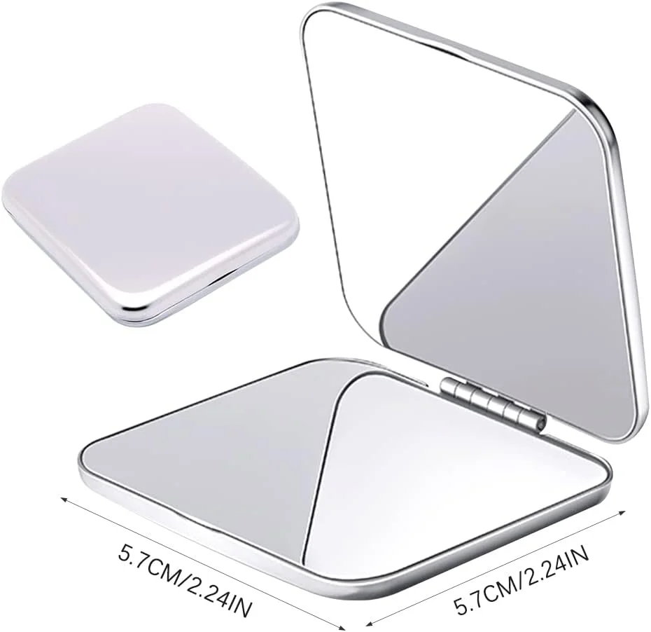آینه جیبی Cdemiy، آینه آرایشی استیل ضد زنگ، آینه جمع و جور قابل حمل، آینه مسافرتی تاشو، آینه دستی برای استفاده از آرایش، مناسب سفر و کار (مربع)