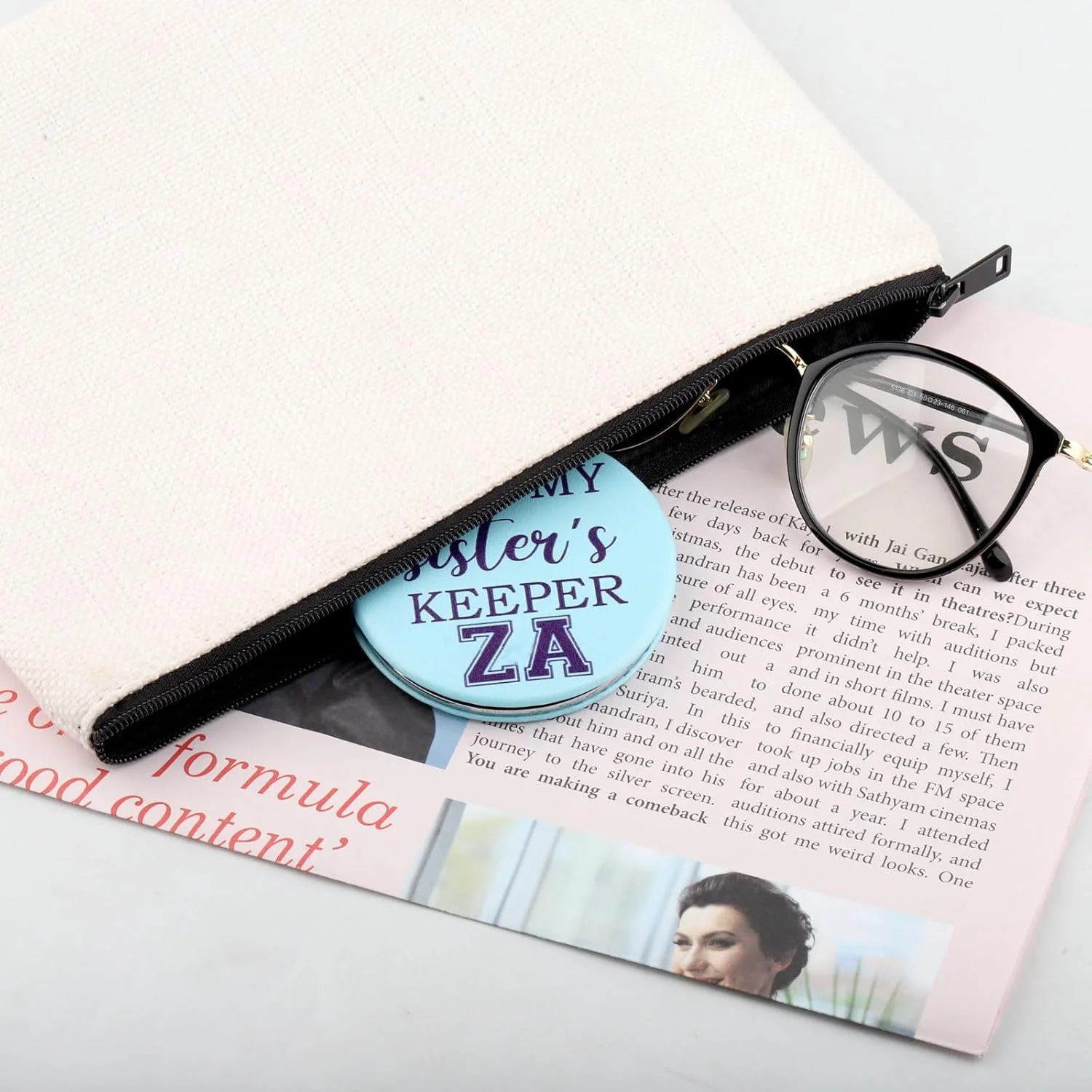 آینه آرایشی CHOORO Z Amicae، هدیه ای الهام گرفته از انجمن خواهرانه، آینه جیبی (Z Amicae -M)