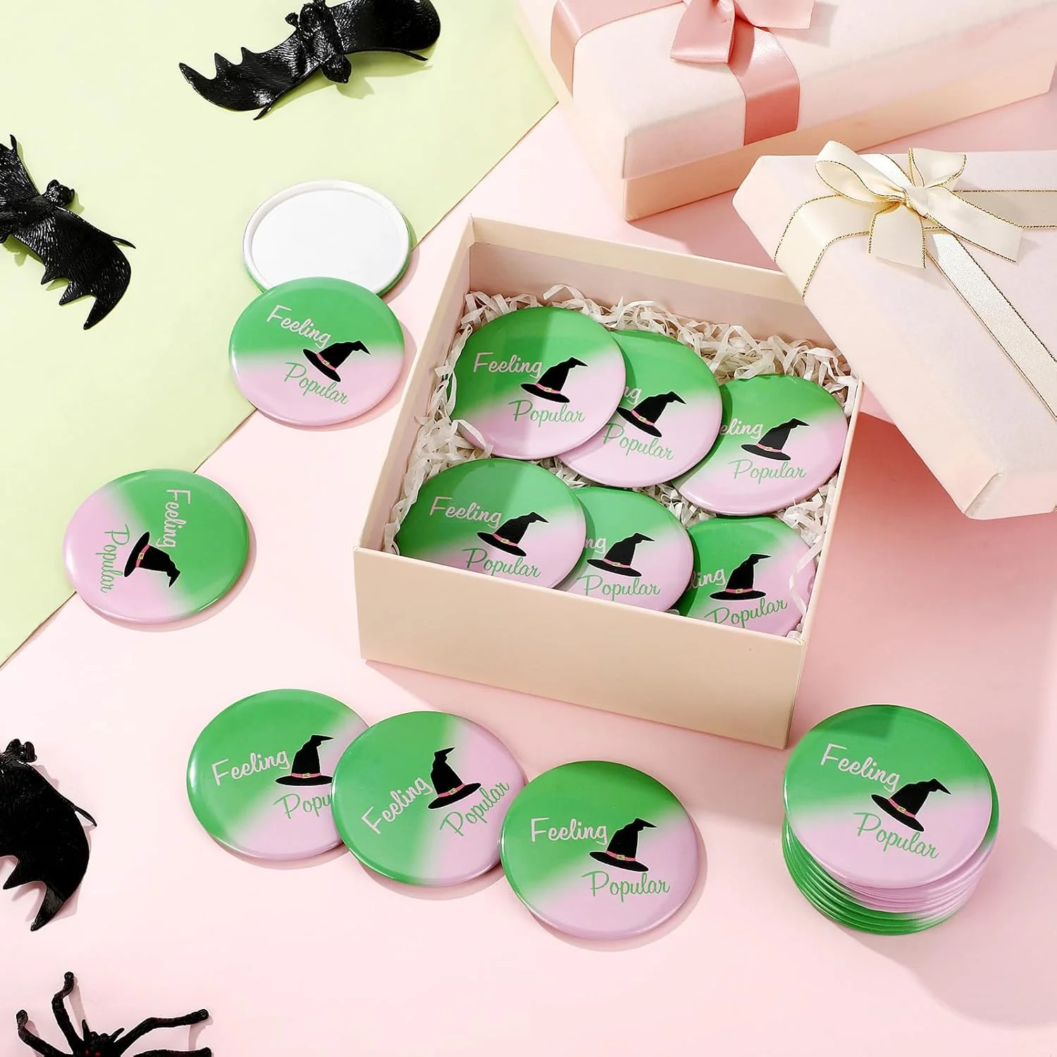 چونفول 36 عدد آینه آرایشی کوچک فشرده طرح جادوگر، هدیه مهمانی به رنگ سبز و صورتی، مناسب برای خانم ها، آینه جیبی مسافرتی فله ای، هدیه برای مهمانان طرفدار فیلم و مهمانی جادوگری