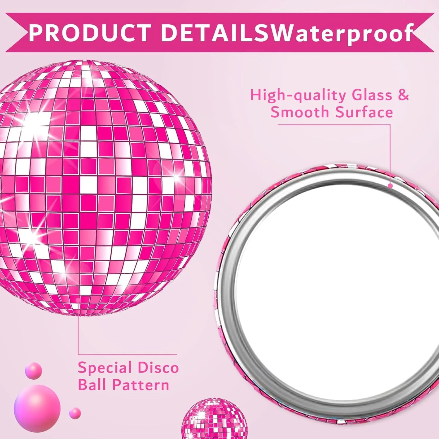 آینه جیبی فشرده توپ دیسکو CHUNNIN، بسته 12 عددی، صورتی چرک، مناسب مهمانی، 7 سانتیمتری، آینه دستی گاوچران، آینه آرایشی گرد براق، قابل حمل برای دختران، هدیه زنانه، تولد، مجردی