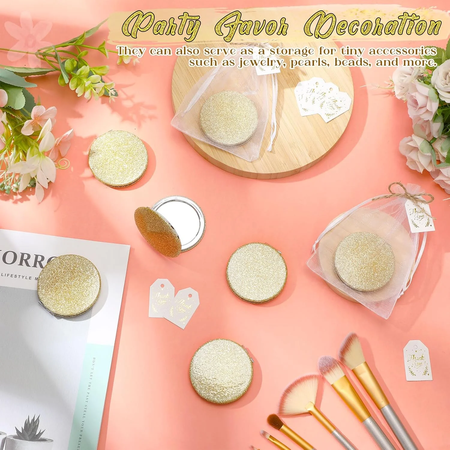 چونفول 30 عدد آینه آرایشی تاشو هدیه با کارت تشکر و طناب، گیفت مهمانی کیانسیرا، یادبود عروسی، هدیه ساقدوش عروس، روز مادر (شامپاین)