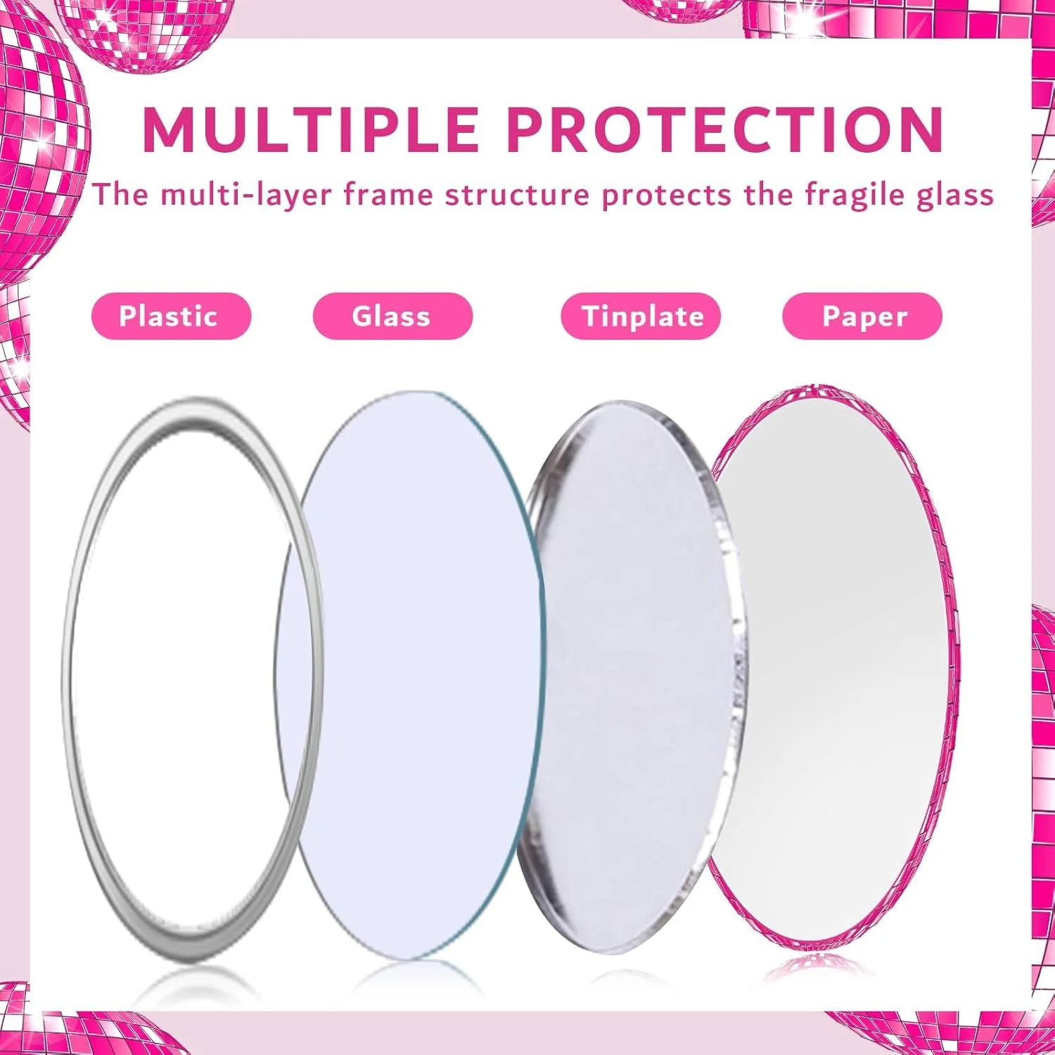 آینه جیبی فشرده توپ دیسکو CHUNNIN، بسته 12 عددی، صورتی چرک، مناسب مهمانی، 7 سانتیمتری، آینه دستی گاوچران، آینه آرایشی گرد براق، قابل حمل برای دختران، هدیه زنانه، تولد، مجردی