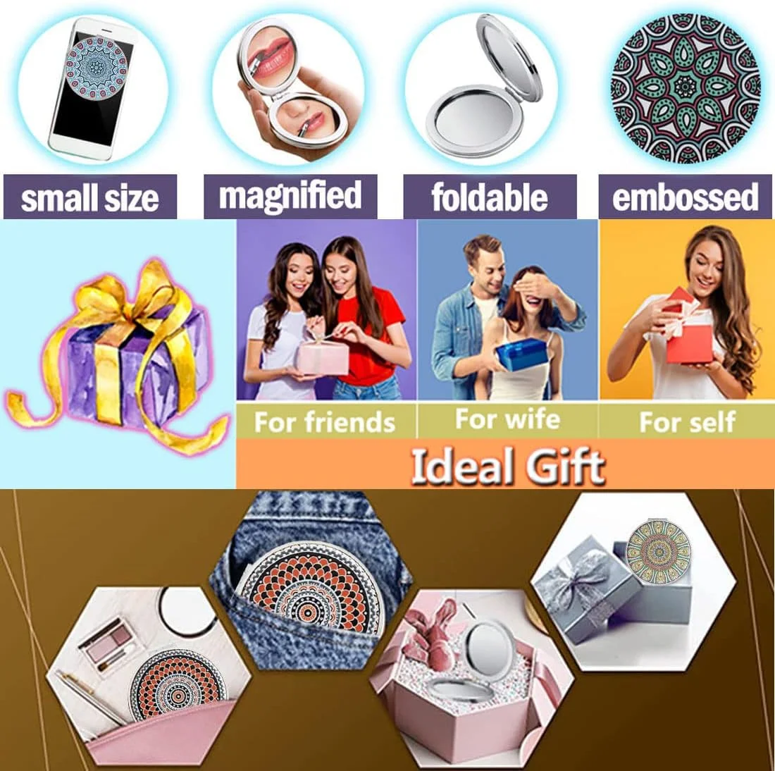 آینه جیبی فشرده CigyYogy با طرح های ماندالای برجسته ترکیبی، آینه آرایشی دستی بزرگنمایی شده مسافرتی کوچک تاشو قابل حمل - هدیه برای زنان دختران خانم ها آقایان بسته 6 عددی آینه جیبی فشرده CigyYogy با طرح های ماندالای برجسته ترکیبی، آینه آرایشی دستی بزرگنمایی شده مسافرتی کوچک تاشو قابل حمل - هدیه برای زنان دختران خانم ها آقایان بسته 6 عددی