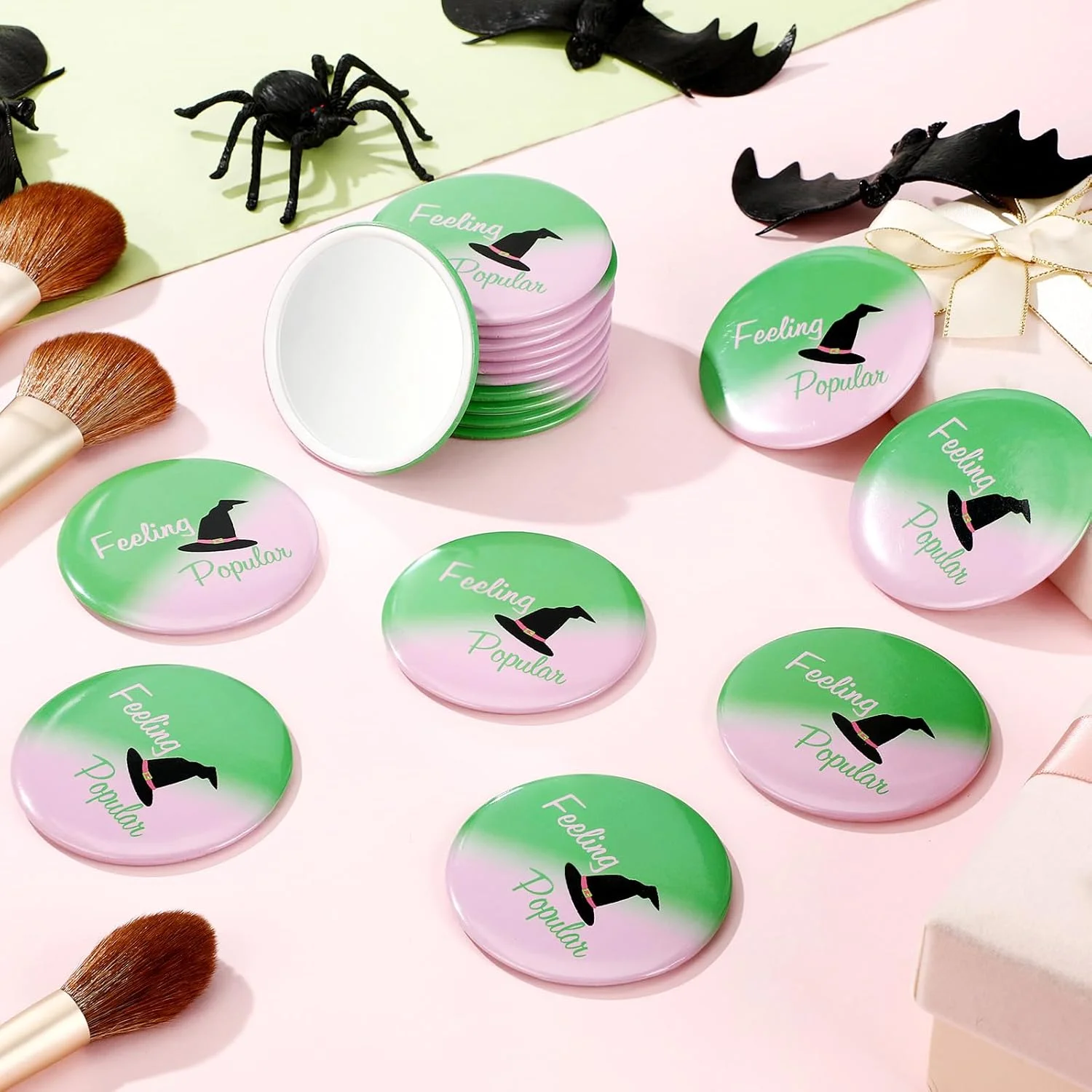 چونفول 36 عدد آینه آرایشی کوچک فشرده طرح جادوگر، هدیه مهمانی به رنگ سبز و صورتی، مناسب برای خانم ها، آینه جیبی مسافرتی فله ای، هدیه برای مهمانان طرفدار فیلم و مهمانی جادوگری