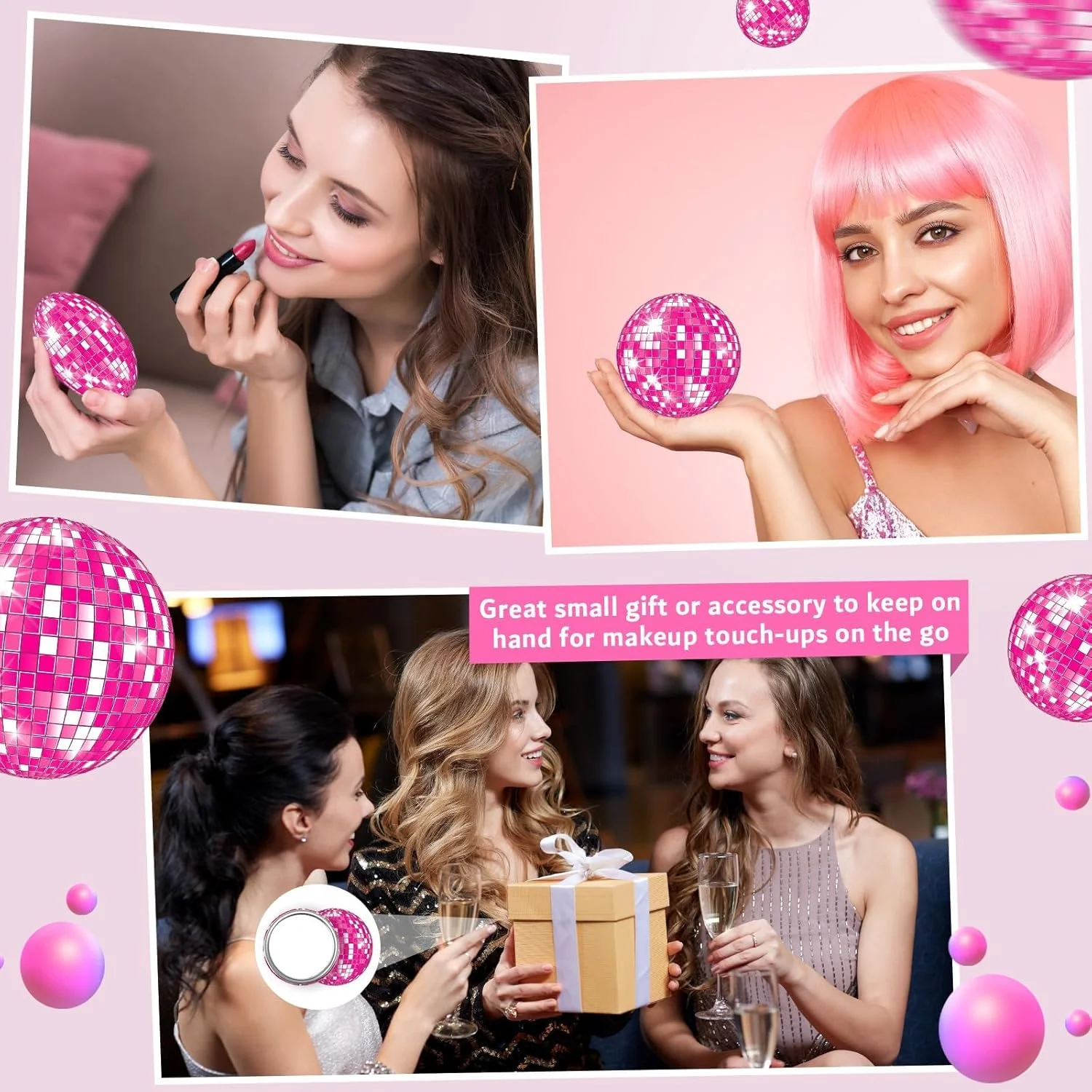 آینه جیبی فشرده توپ دیسکو CHUNNIN، بسته 12 عددی، صورتی چرک، مناسب مهمانی، 7 سانتیمتری، آینه دستی گاوچران، آینه آرایشی گرد براق، قابل حمل برای دختران، هدیه زنانه، تولد، مجردی