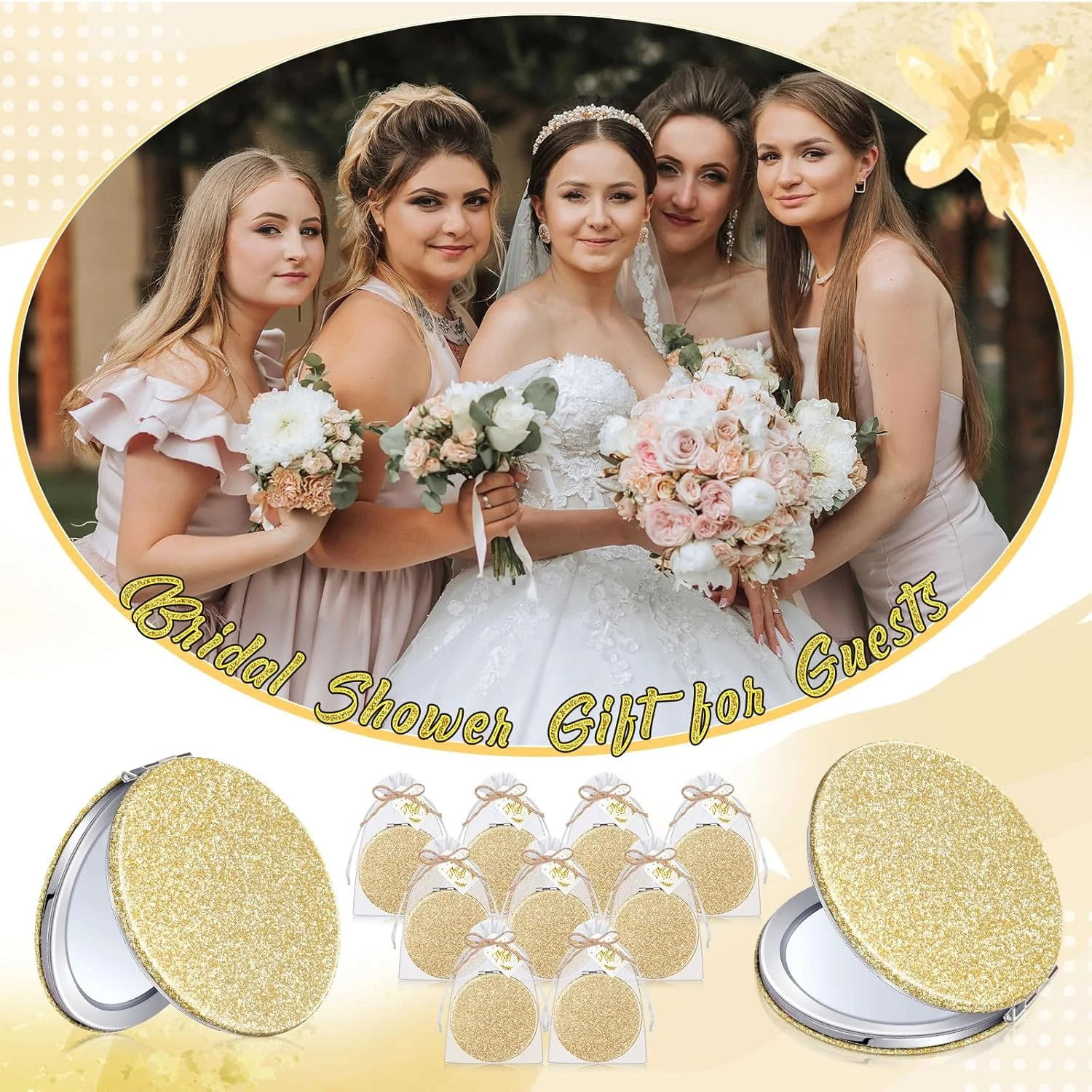 چونفول 30 عدد آینه آرایشی تاشو هدیه با کارت تشکر و طناب، گیفت مهمانی کیانسیرا، یادبود عروسی، هدیه ساقدوش عروس، روز مادر (شامپاین)