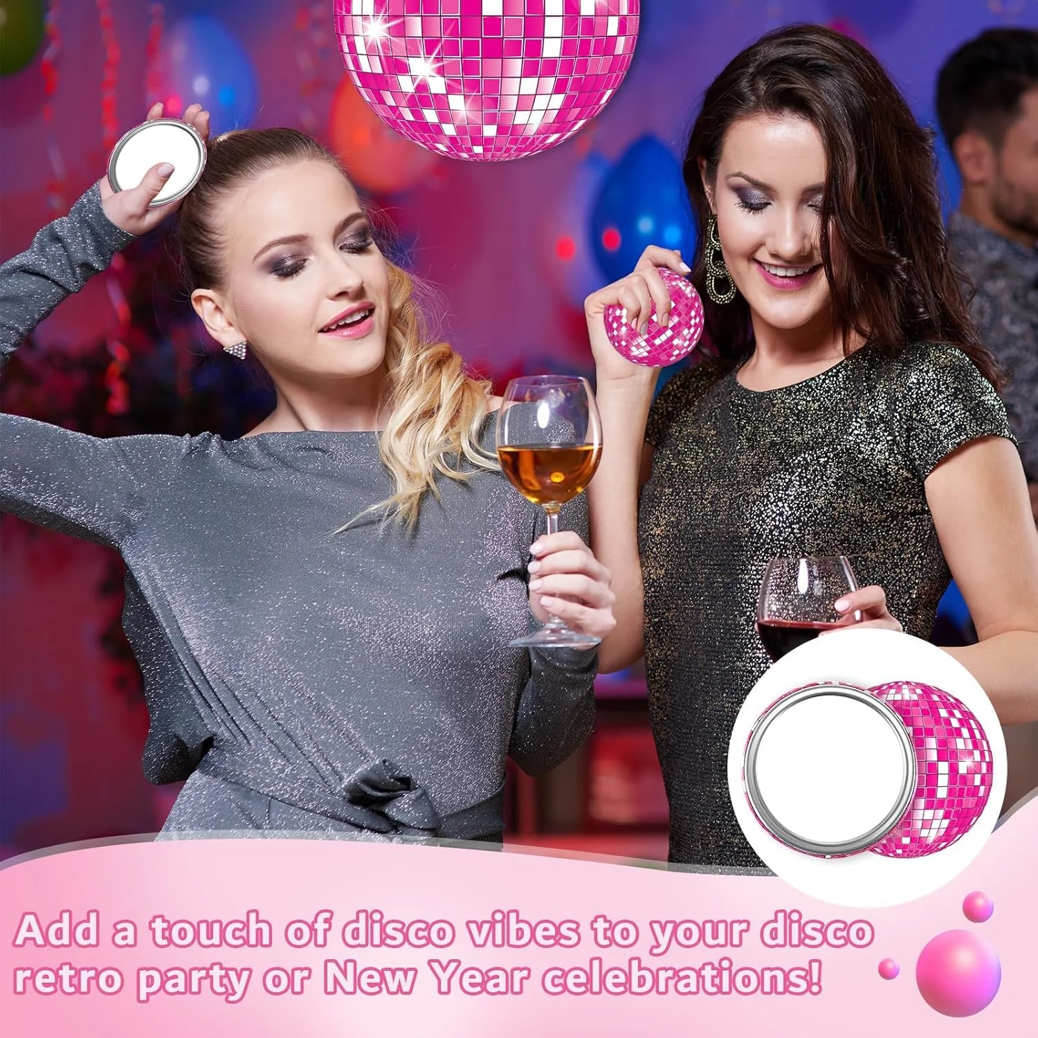 آینه جیبی فشرده توپ دیسکو CHUNNIN، بسته 12 عددی، صورتی چرک، مناسب مهمانی، 7 سانتیمتری، آینه دستی گاوچران، آینه آرایشی گرد براق، قابل حمل برای دختران، هدیه زنانه، تولد، مجردی