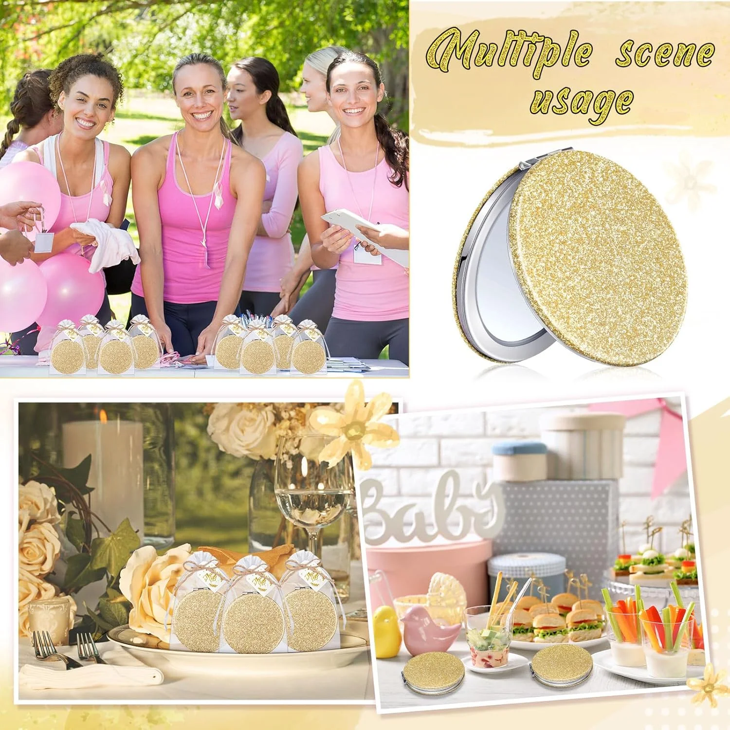 چونفول 30 عدد آینه آرایشی تاشو هدیه با کارت تشکر و طناب، گیفت مهمانی کیانسیرا، یادبود عروسی، هدیه ساقدوش عروس، روز مادر (شامپاین)