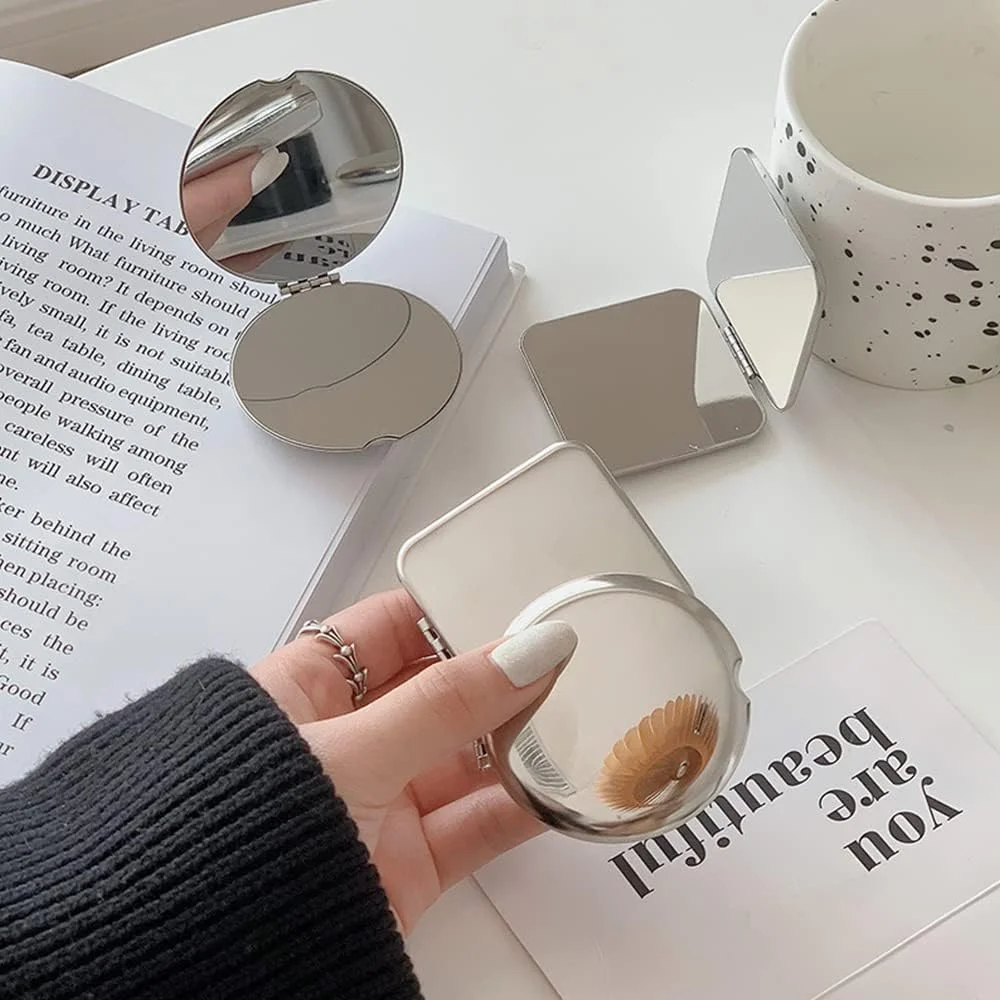 آینه جیبی Cdemiy، آینه آرایشی استیل ضد زنگ، آینه جمع و جور قابل حمل، آینه مسافرتی تاشو، آینه دستی برای استفاده از آرایش، مناسب سفر و کار (مربع)