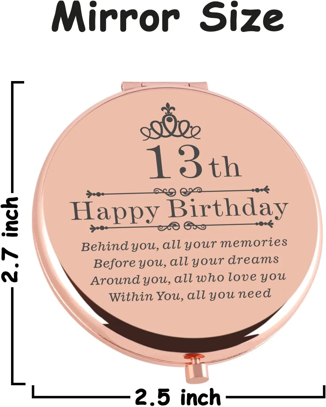 آینه جیبی مسافرتی رزگلد Cawnefil هدیه تولد 13 سالگی برای دختران، هدیه ای شیرین برای دختر، بهترین دوست، خواهر، ایده های هدیه تولد 13 سالگی مبارک برای او، هدیه تولد 13 سالگی