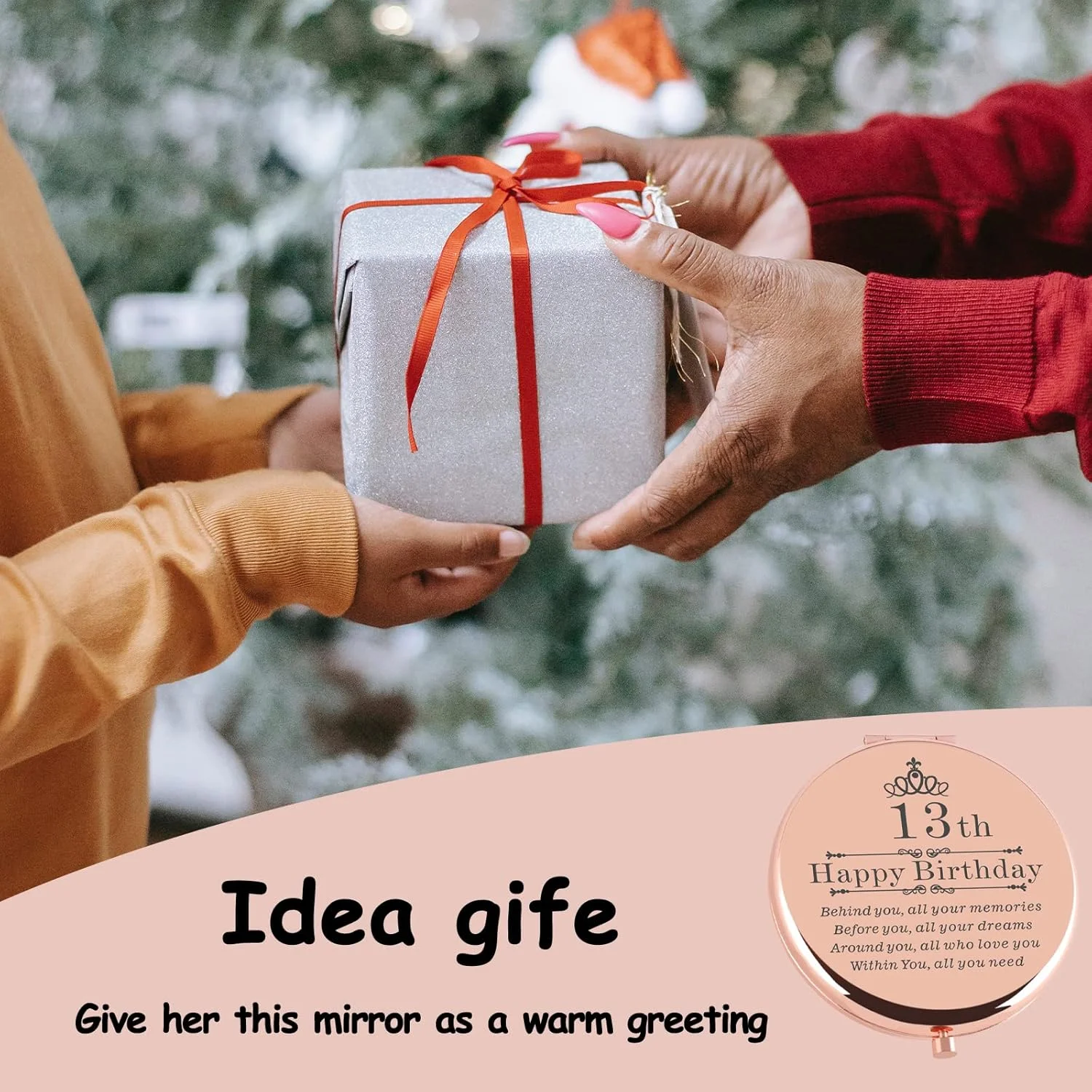 آینه جیبی مسافرتی رزگلد Cawnefil هدیه تولد 13 سالگی برای دختران، هدیه ای شیرین برای دختر، بهترین دوست، خواهر، ایده های هدیه تولد 13 سالگی مبارک برای او، هدیه تولد 13 سالگی