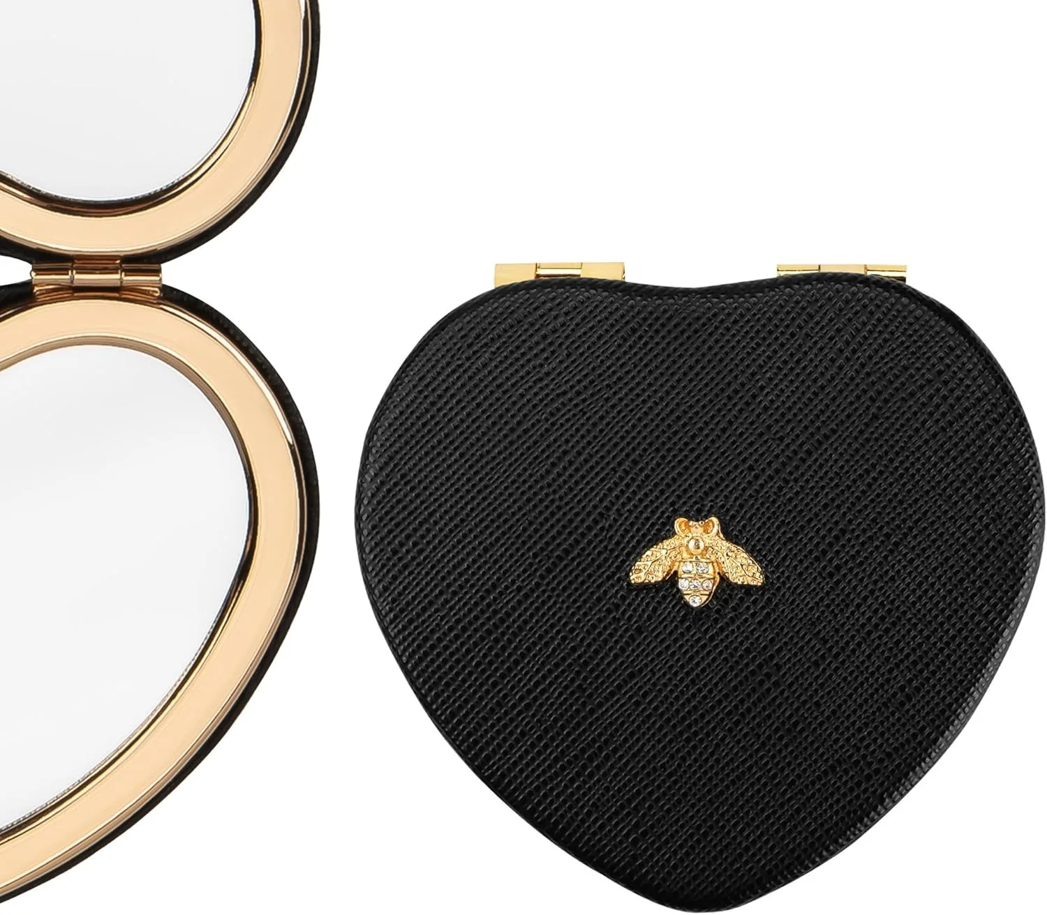 آینه های جیبی CAIRIAC، آینه های تاشو چرمی مسافرتی، آینه های دستی دو طرفه زنبوری، آینه آرایشی قلبی شکل قابل حمل هدیه برای دختران، زنان و مادران