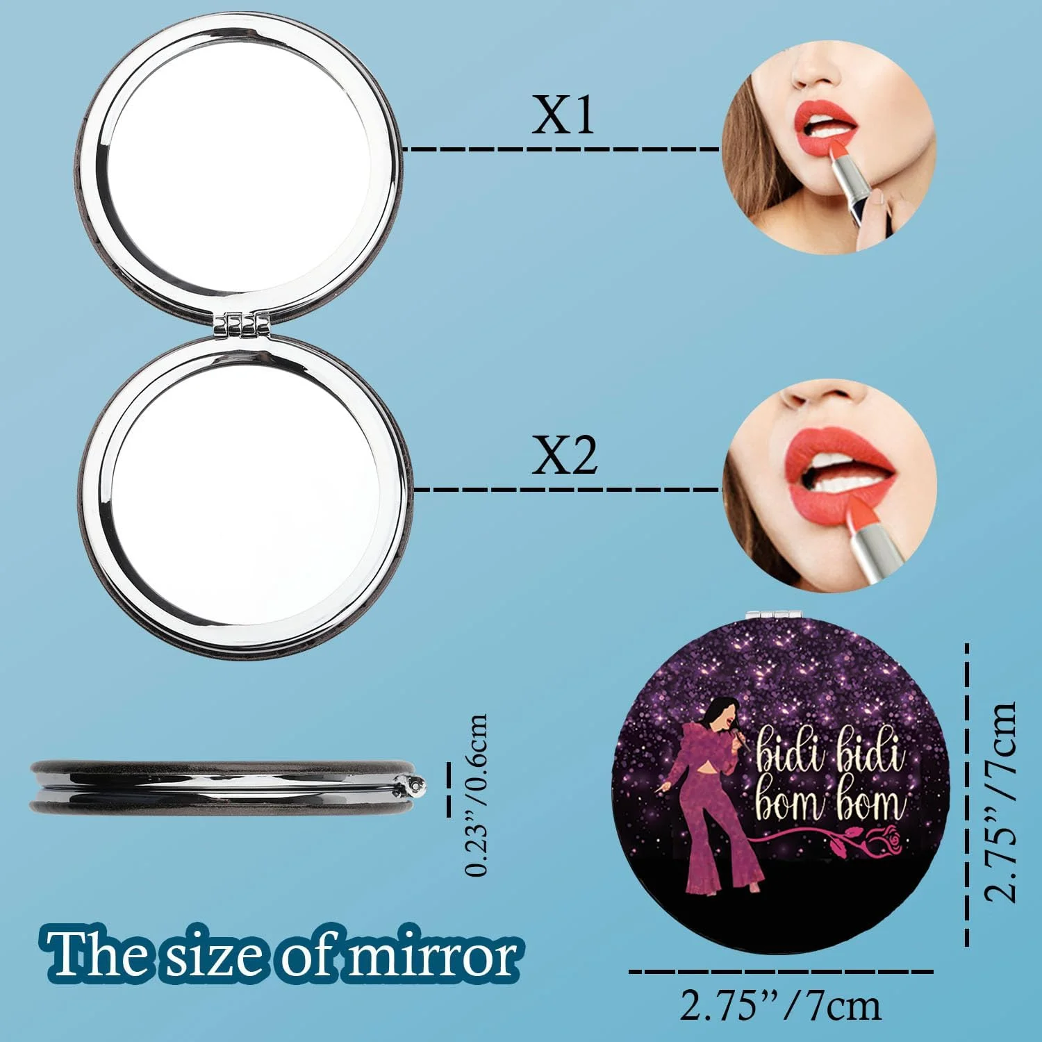 آینه جیبی جمع و جور BLEOUK Singer Selen با طرح Bidi Bidi Bom Bom، هدیه ای با اشعار خواننده لاتین برای طرفداران (آینه Bidi Bom)