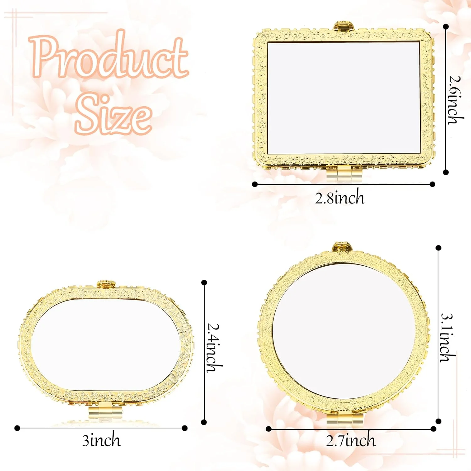 بلوتو 24 عدد آینه جیبی کوچک طرح گل، آینه تاشو گلدار رترو، هدیه برای آرایش بانوان، مسافرتی و قابل حمل (لبه طلایی)