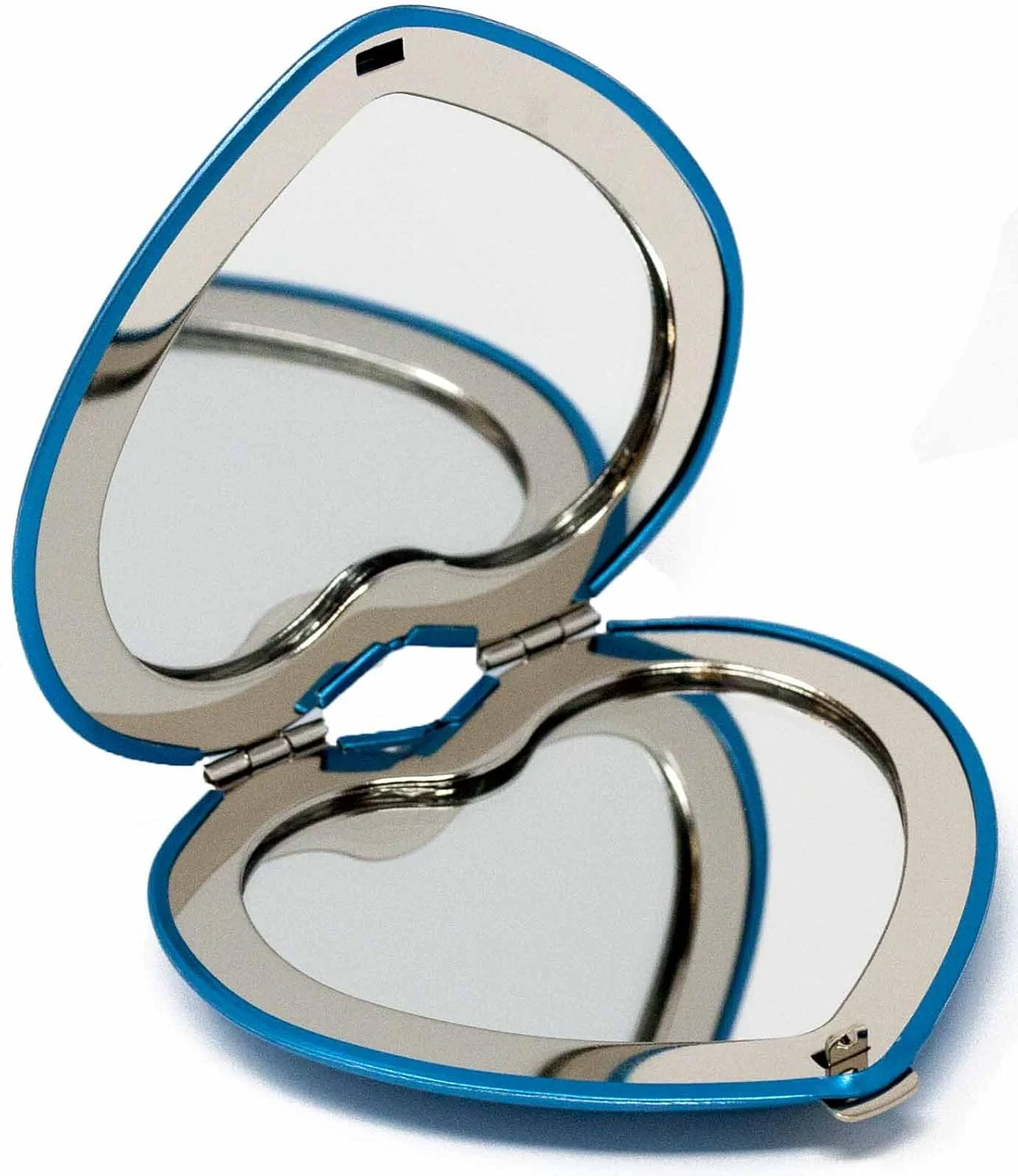 آینه آرایشی تاشو جیبی جمع و جور قلب آبی دو طرفه (بزرگنمایی 5 برابر + بزرگنمایی 1 برابر) در جعبه هدیه برای مسافرت، تولد، عروسی