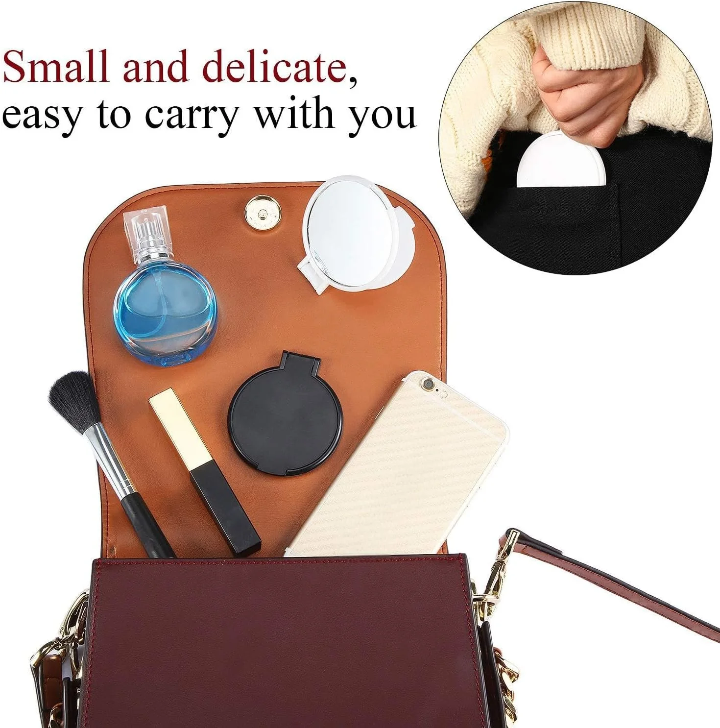 آینه جیبی تاشو کوچک Blulu، 24 عدد، آینه آرایشی گرد قابل حمل برای استفاده روزانه زنان و دختران، 2 رنگ (سیاه، سفید)