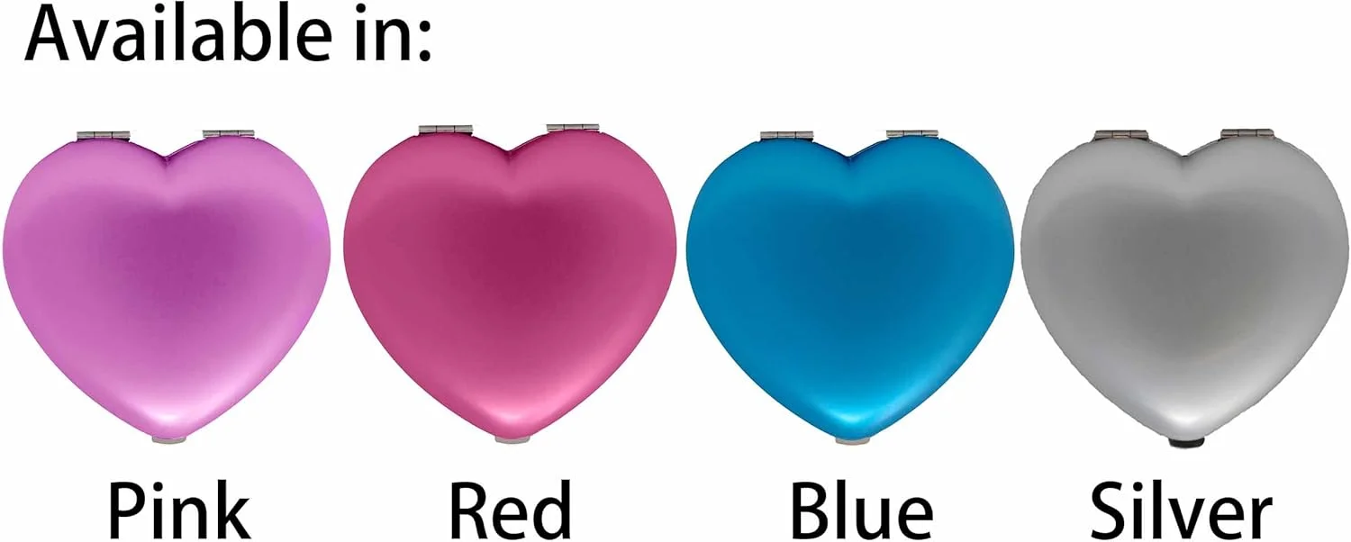 آینه آرایشی تاشو جیبی جمع و جور قلب آبی دو طرفه (بزرگنمایی 5 برابر + بزرگنمایی 1 برابر) در جعبه هدیه برای مسافرت، تولد، عروسی