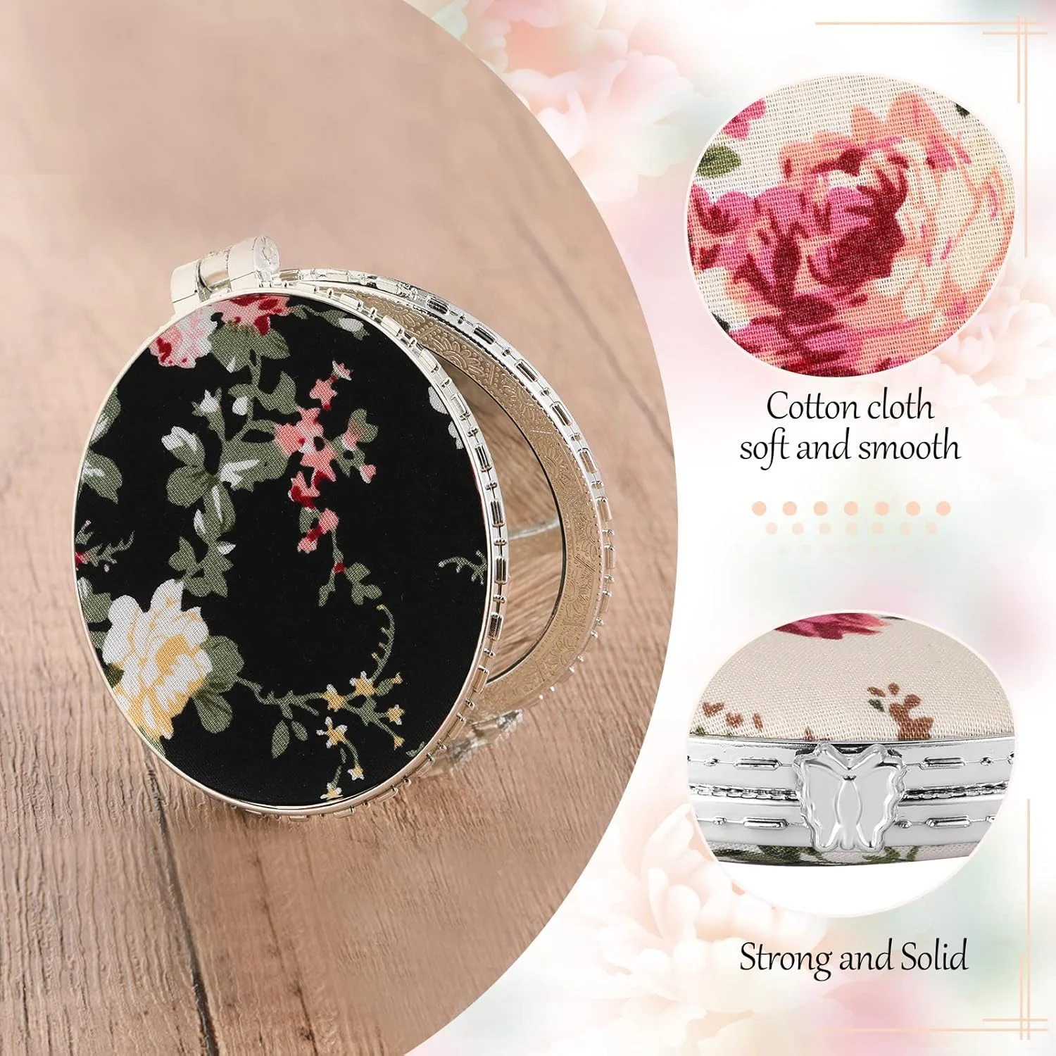 آینه جیبی قدیمی Blulu، بسته 9 عددی، مناسب کیف دستی، آینه مسافرتی کوچک تاشو قابل حمل، آینه جیبی گلدار برای زیبایی بانوان، گرد، مربع، قلبی (نقره ای، طرح گل صد تومانی)